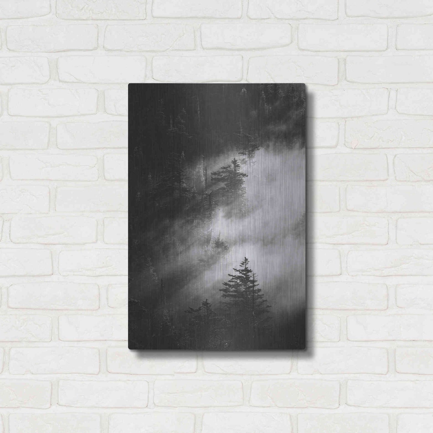 Luxe Metal Art 'Misty Pine Woods' by Design Fabrikken, Metal Wall Art,16x24
