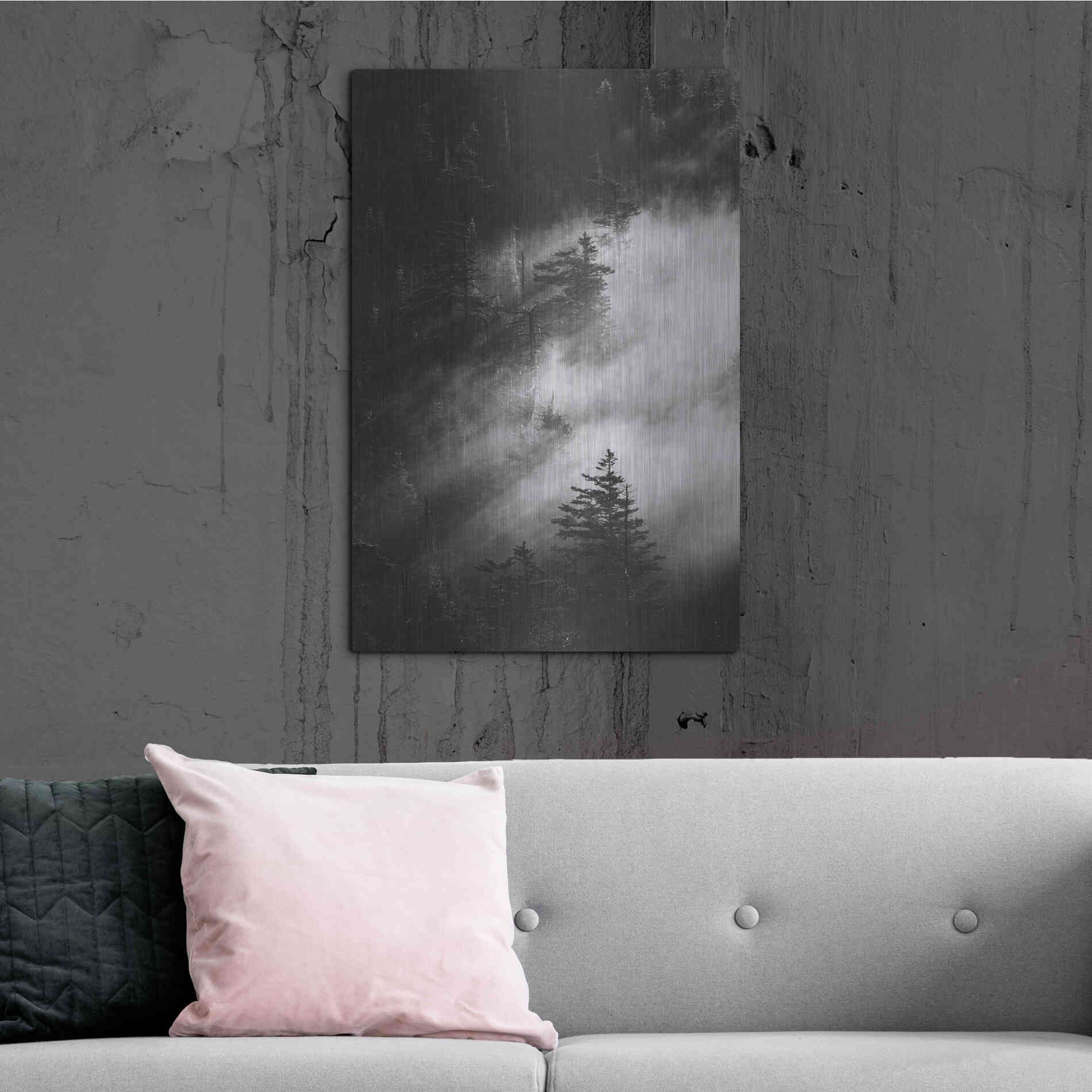 Luxe Metal Art 'Misty Pine Woods' by Design Fabrikken, Metal Wall Art,24x36