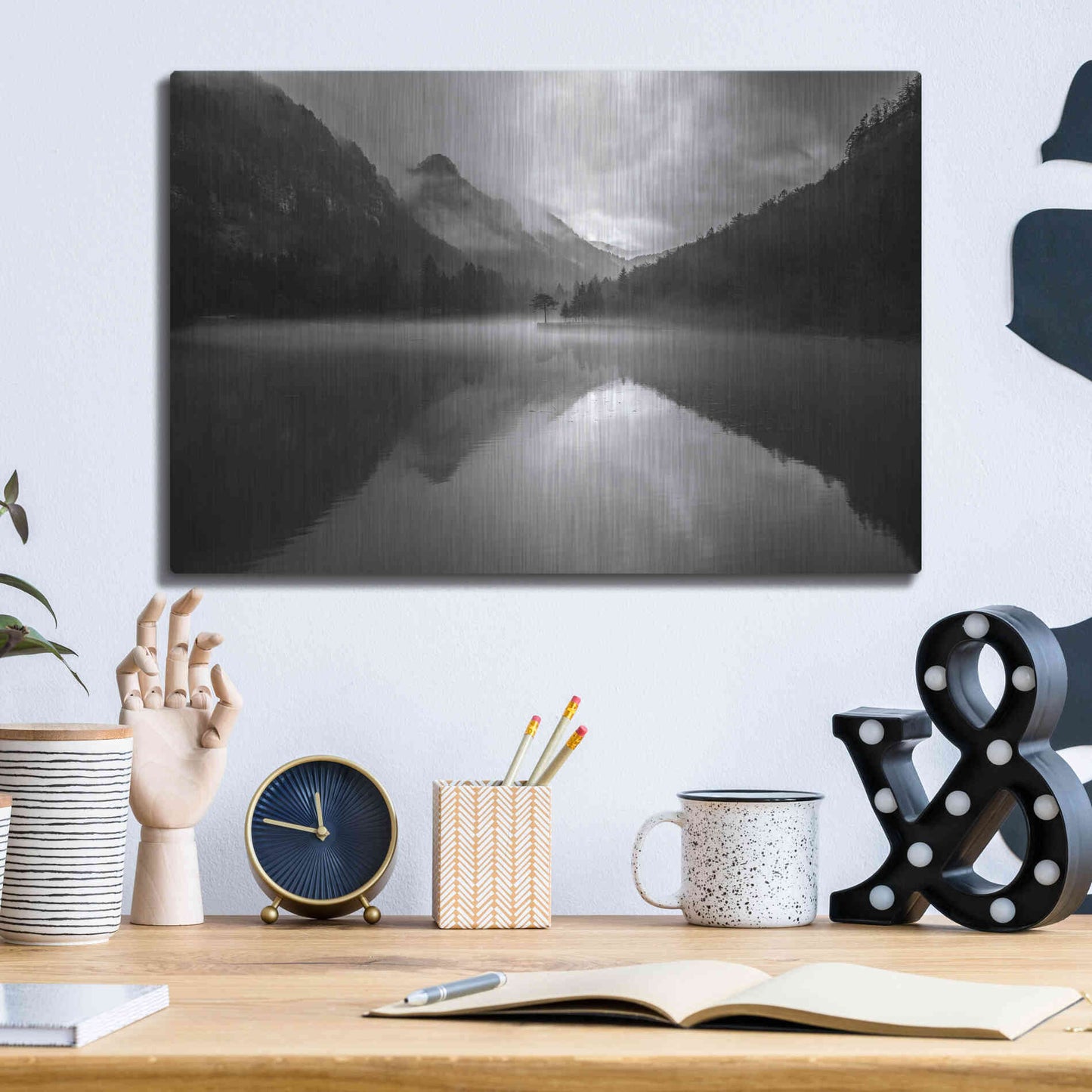 Luxe Metal Art 'Mountain Lake' by Design Fabrikken, Metal Wall Art,16x12