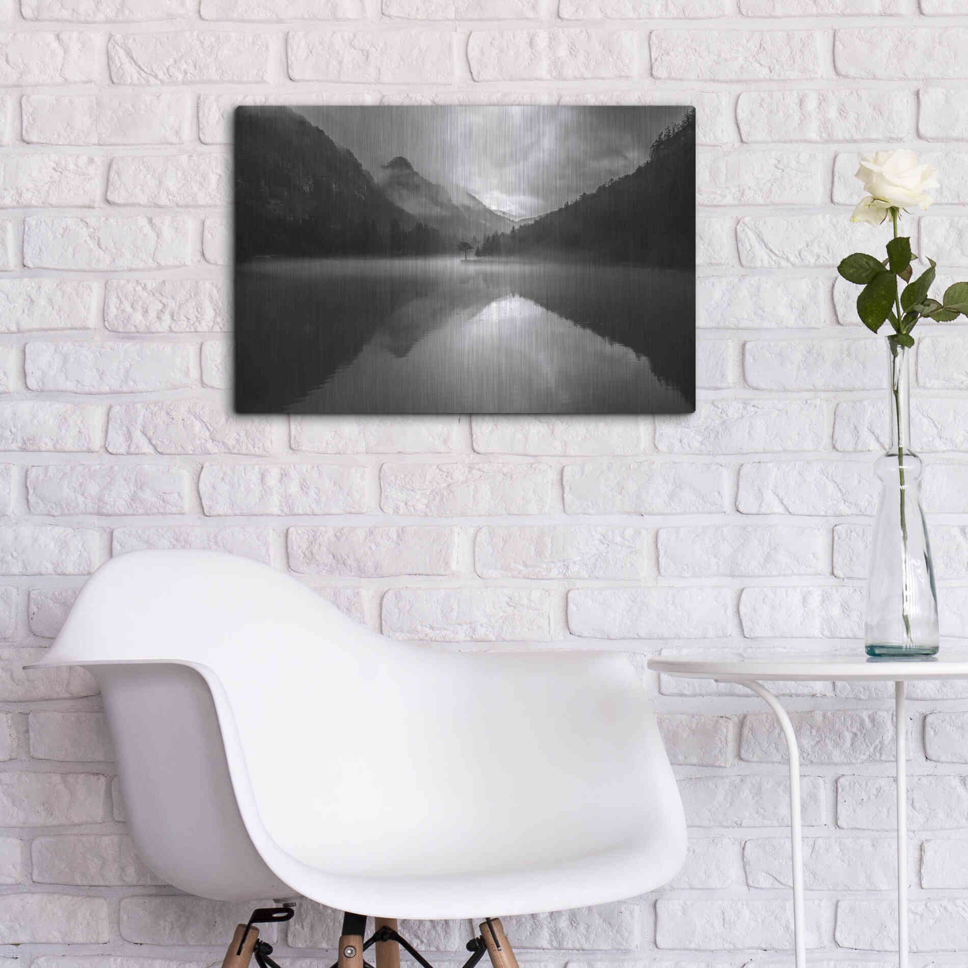 Luxe Metal Art 'Mountain Lake' by Design Fabrikken, Metal Wall Art,24x16