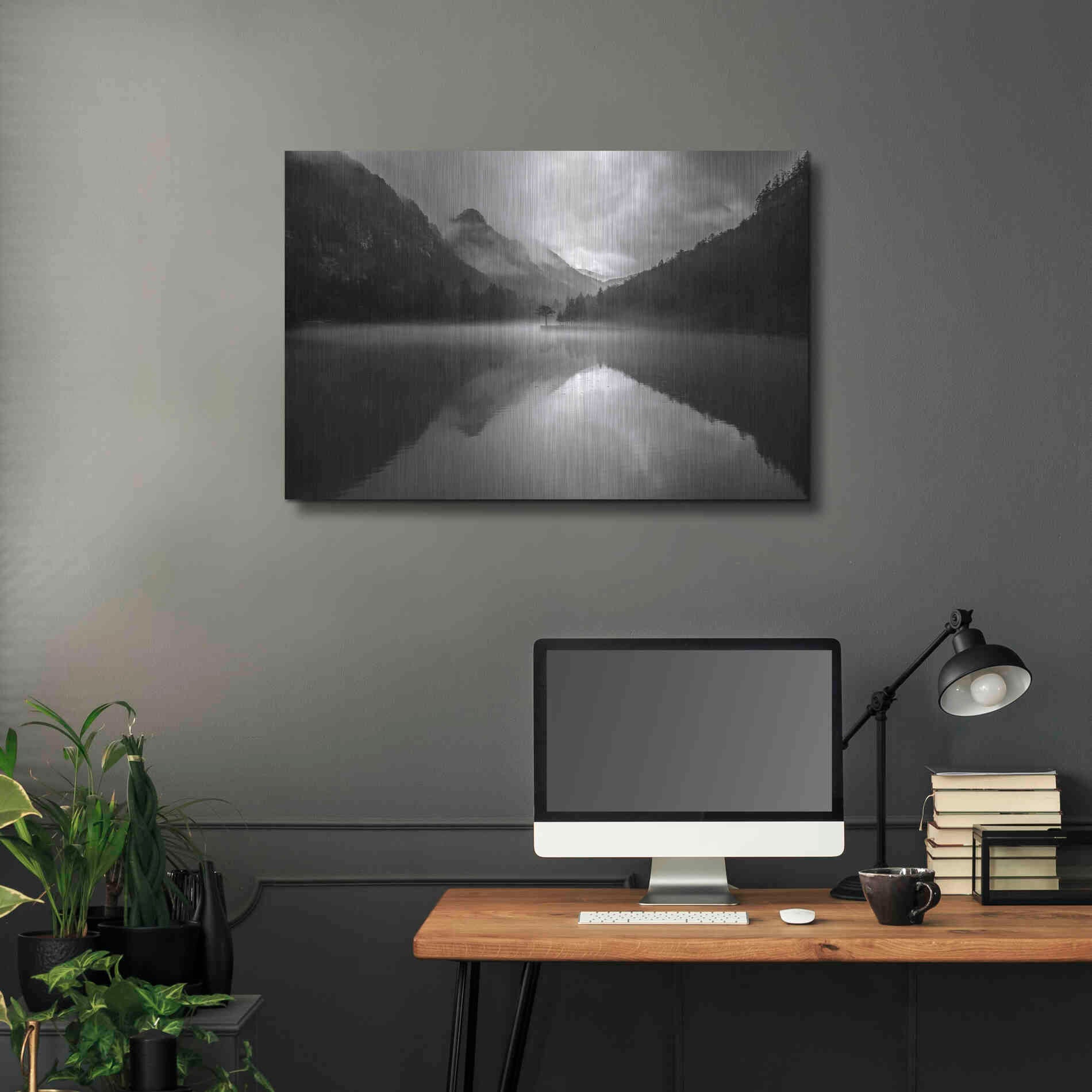 Luxe Metal Art 'Mountain Lake' by Design Fabrikken, Metal Wall Art,36x24
