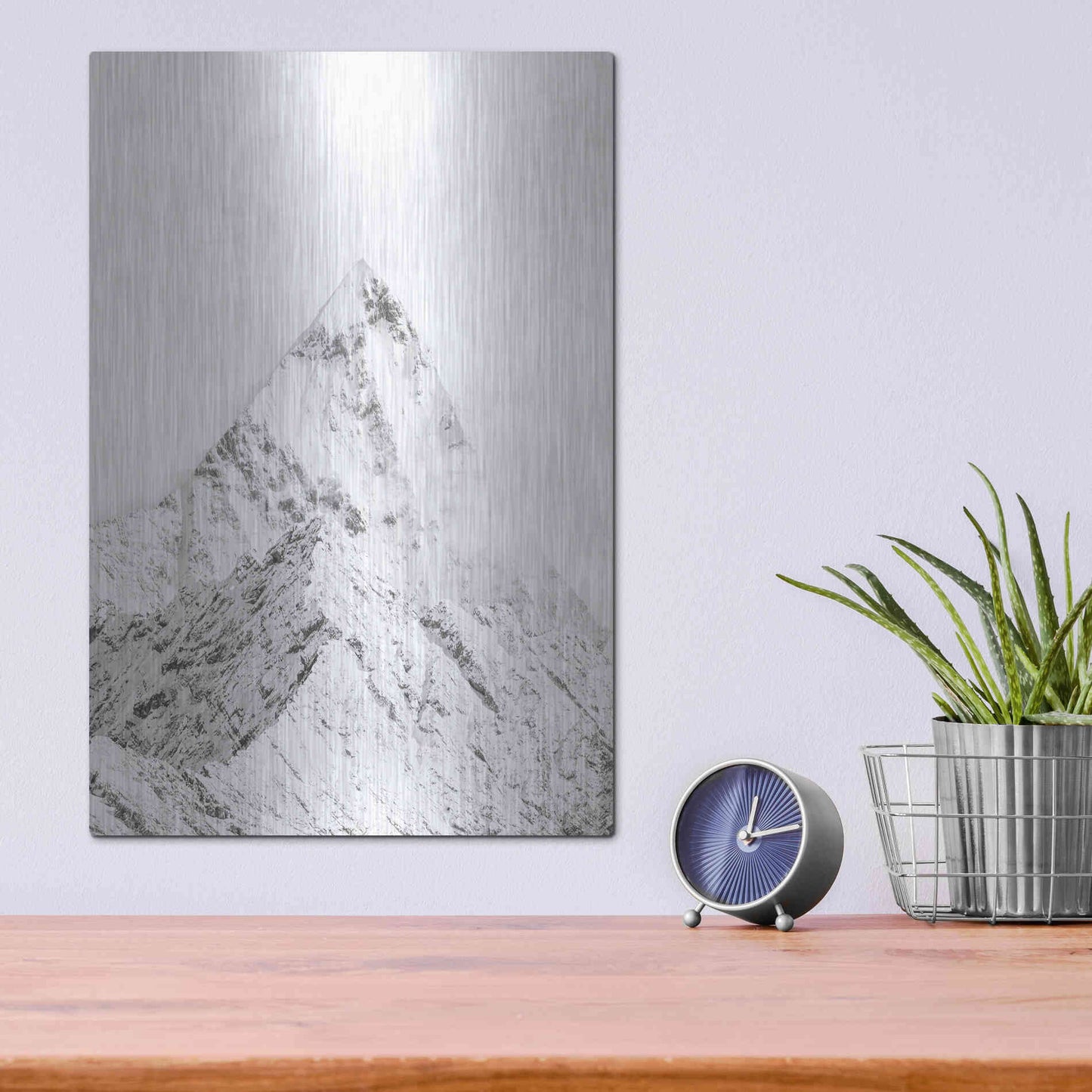 Luxe Metal Art 'Mountain Top White' by Design Fabrikken, Metal Wall Art,12x16