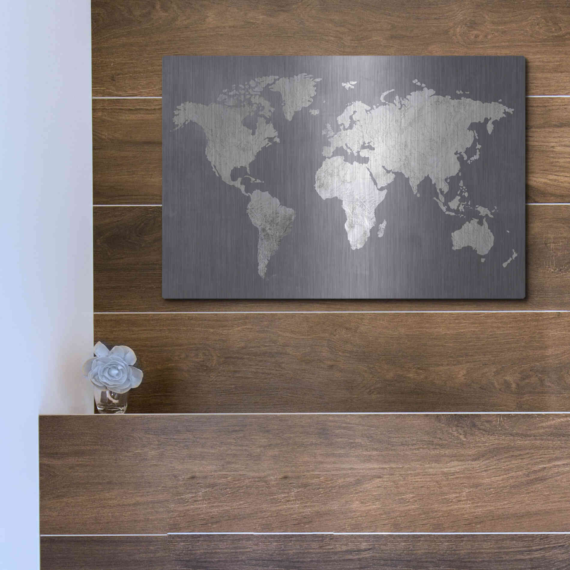 Luxe Metal Art 'Silver World' by Design Fabrikken, Metal Wall Art,16x12