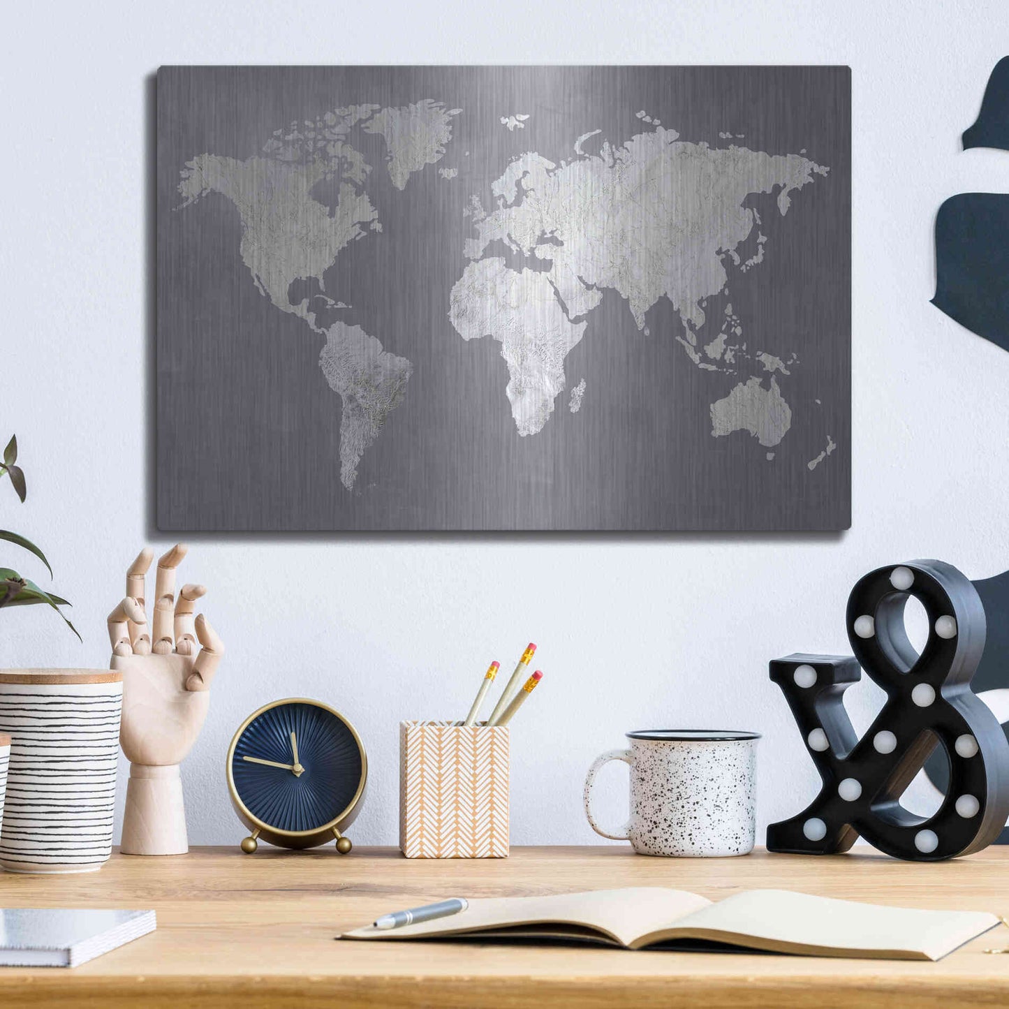 Luxe Metal Art 'Silver World' by Design Fabrikken, Metal Wall Art,16x12