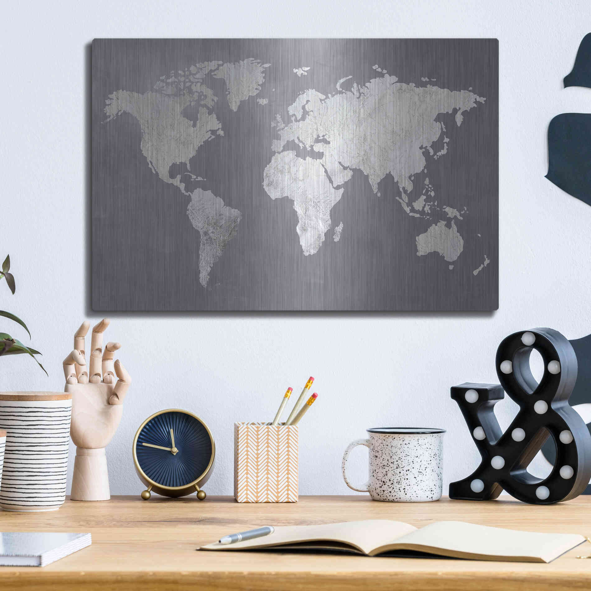 Luxe Metal Art 'Silver World' by Design Fabrikken, Metal Wall Art,16x12