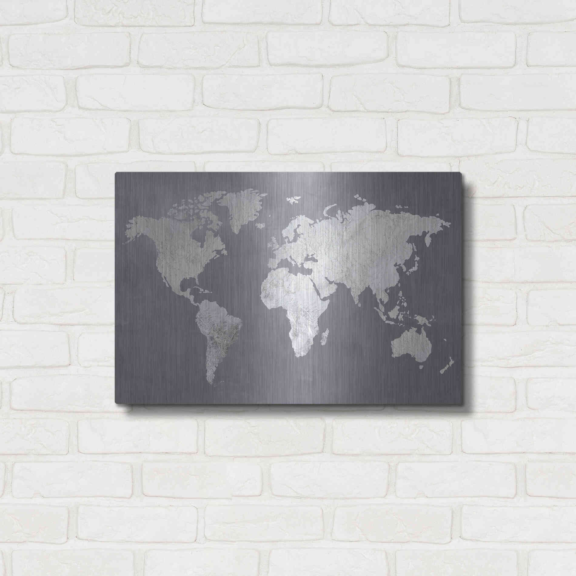 Luxe Metal Art 'Silver World' by Design Fabrikken, Metal Wall Art,24x16