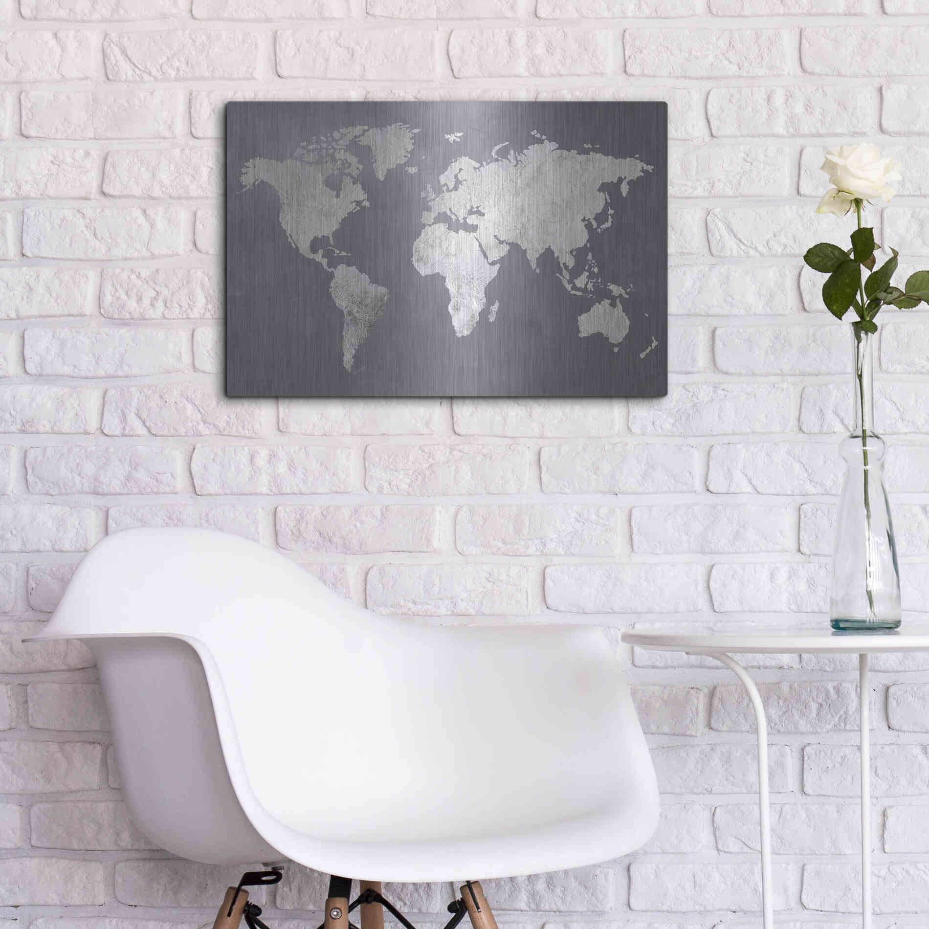 Luxe Metal Art 'Silver World' by Design Fabrikken, Metal Wall Art,24x16