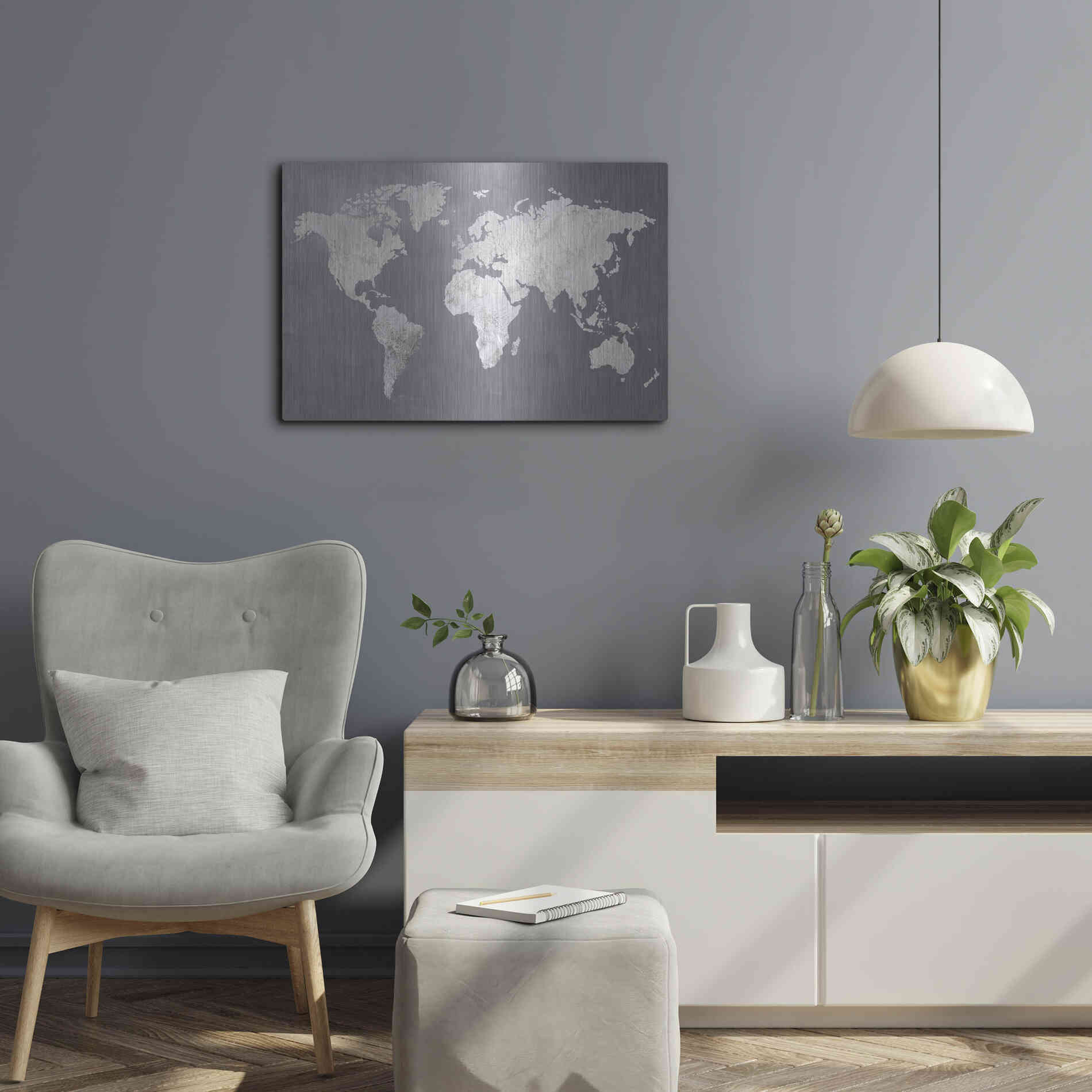 Luxe Metal Art 'Silver World' by Design Fabrikken, Metal Wall Art,24x16