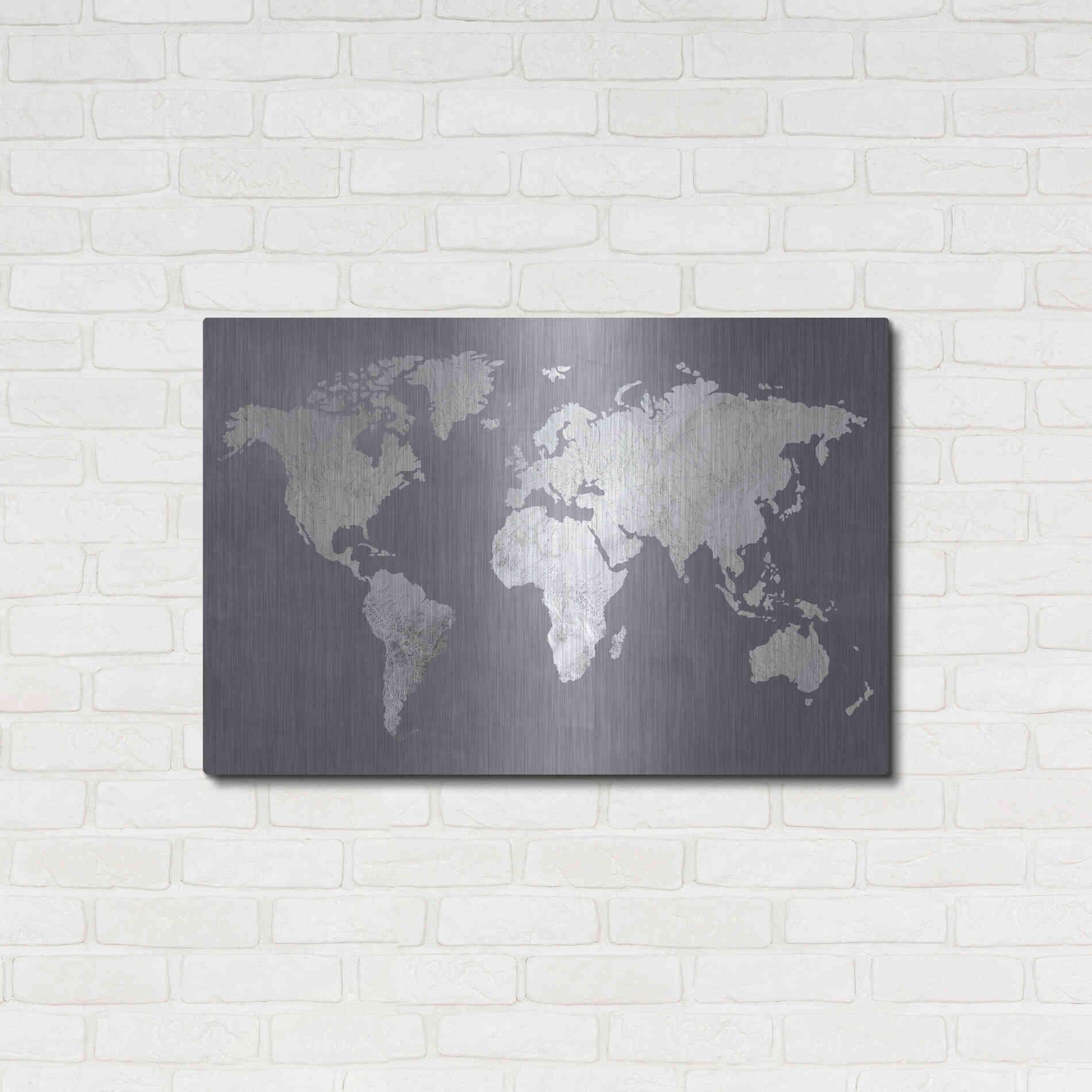 Luxe Metal Art 'Silver World' by Design Fabrikken, Metal Wall Art,36x24