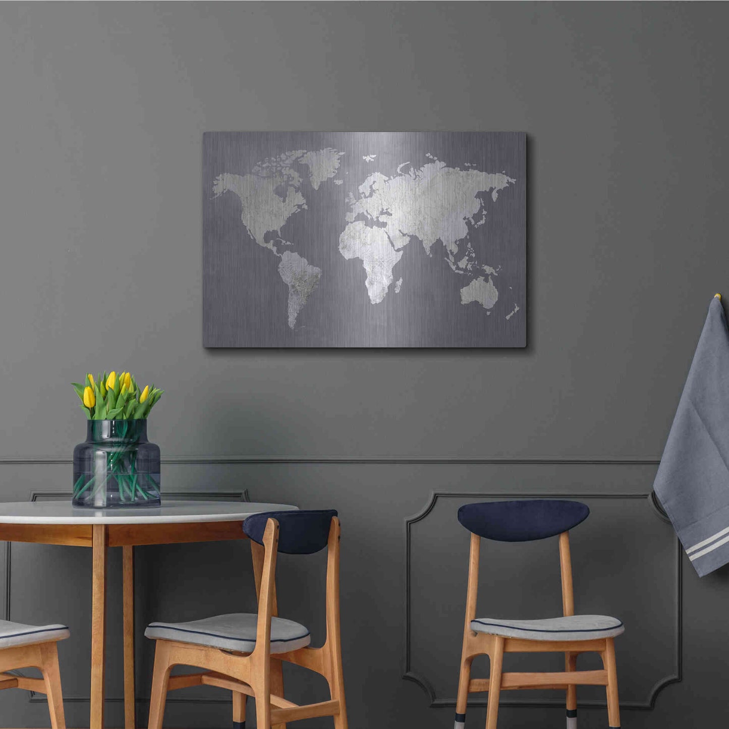 Luxe Metal Art 'Silver World' by Design Fabrikken, Metal Wall Art,36x24