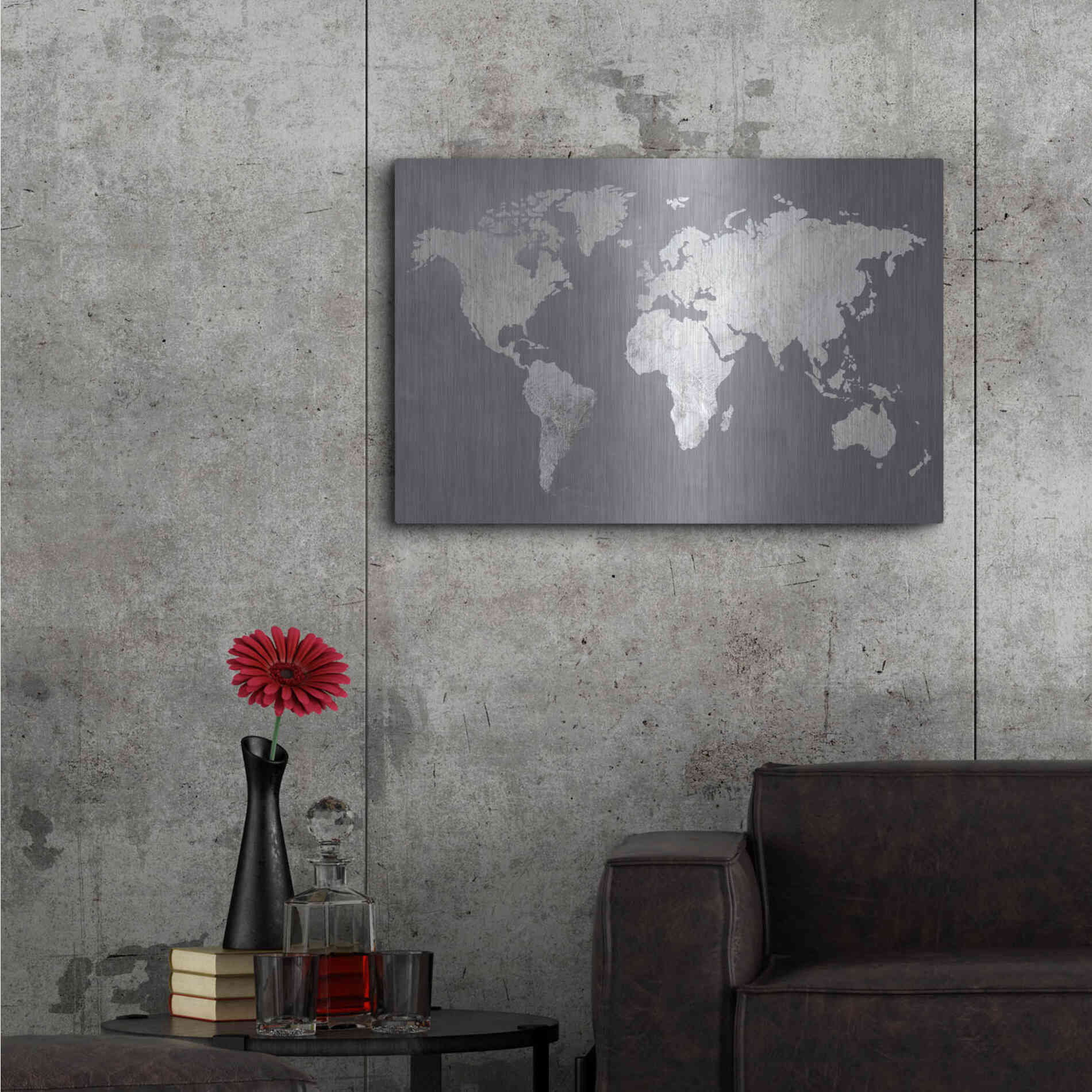 Luxe Metal Art 'Silver World' by Design Fabrikken, Metal Wall Art,36x24