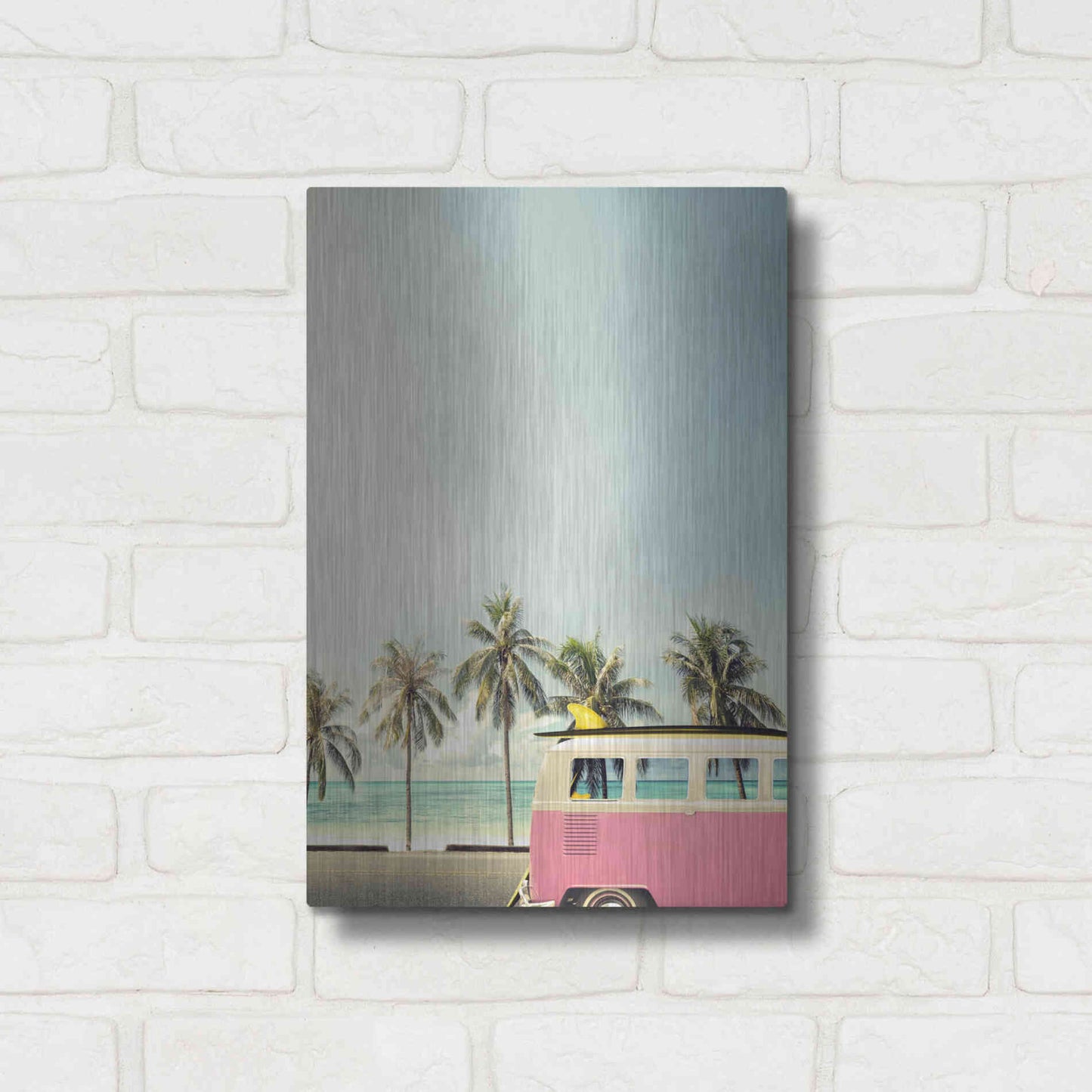 Luxe Metal Art 'Surf Bus Pink' by Design Fabrikken, Metal Wall Art,12x16