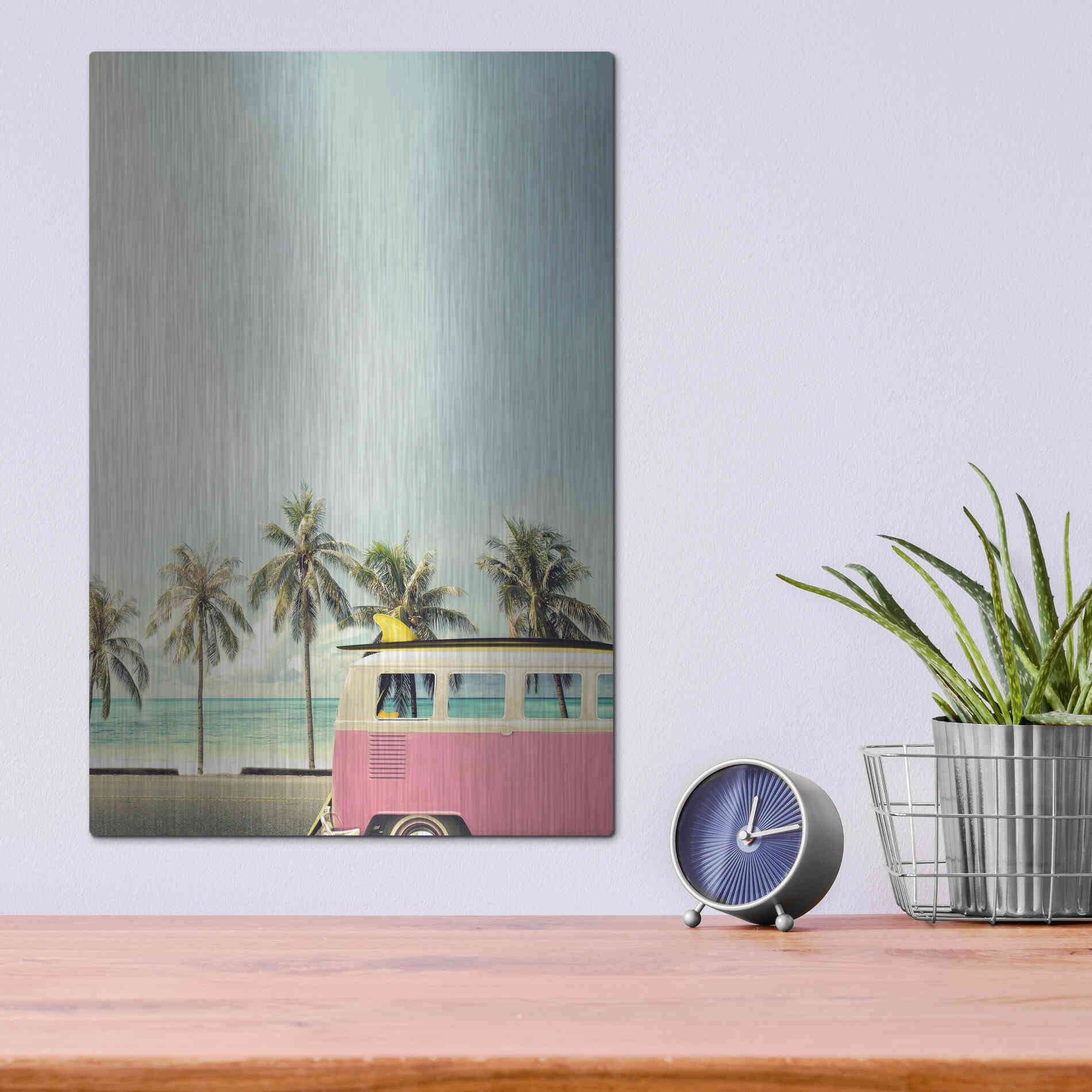 Luxe Metal Art 'Surf Bus Pink' by Design Fabrikken, Metal Wall Art,12x16