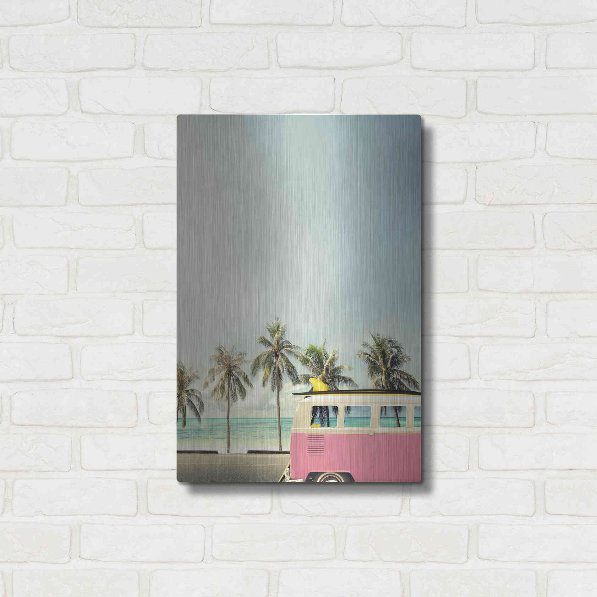 Luxe Metal Art 'Surf Bus Pink' by Design Fabrikken, Metal Wall Art,16x24