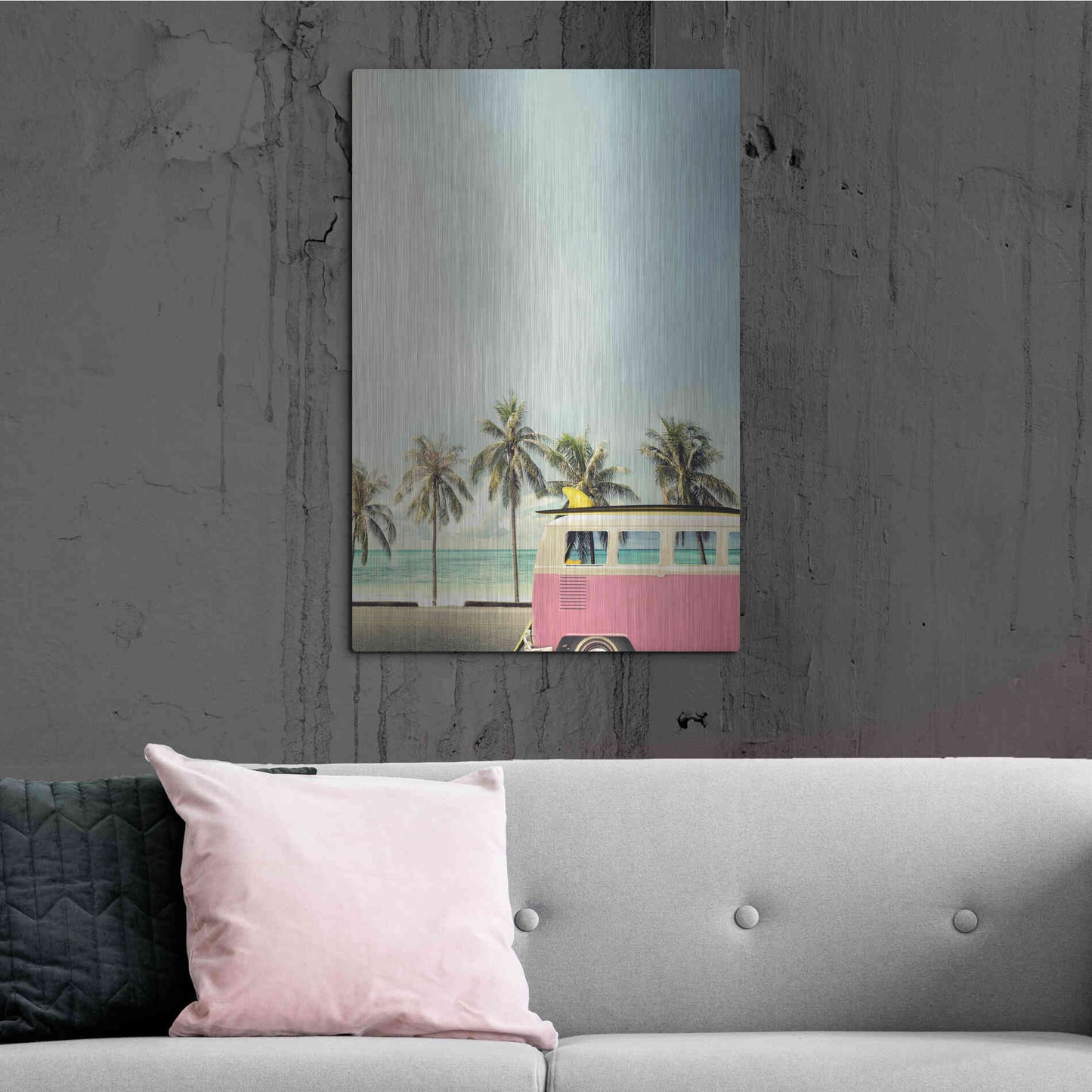 Luxe Metal Art 'Surf Bus Pink' by Design Fabrikken, Metal Wall Art,24x36