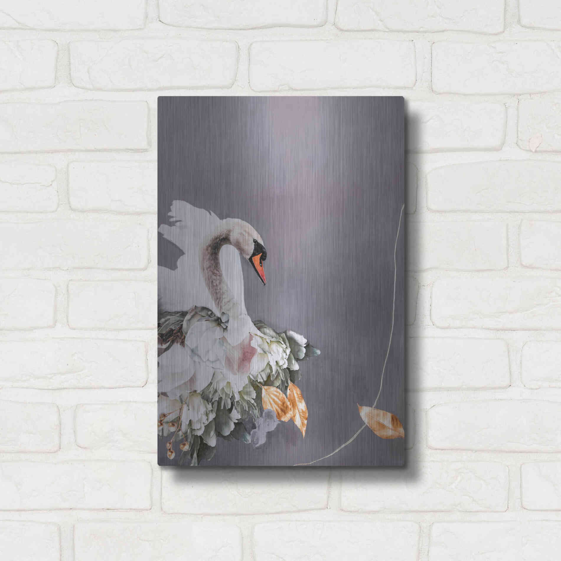 Luxe Metal Art 'Swan Gold 1' by Design Fabrikken, Metal Wall Art,12x16