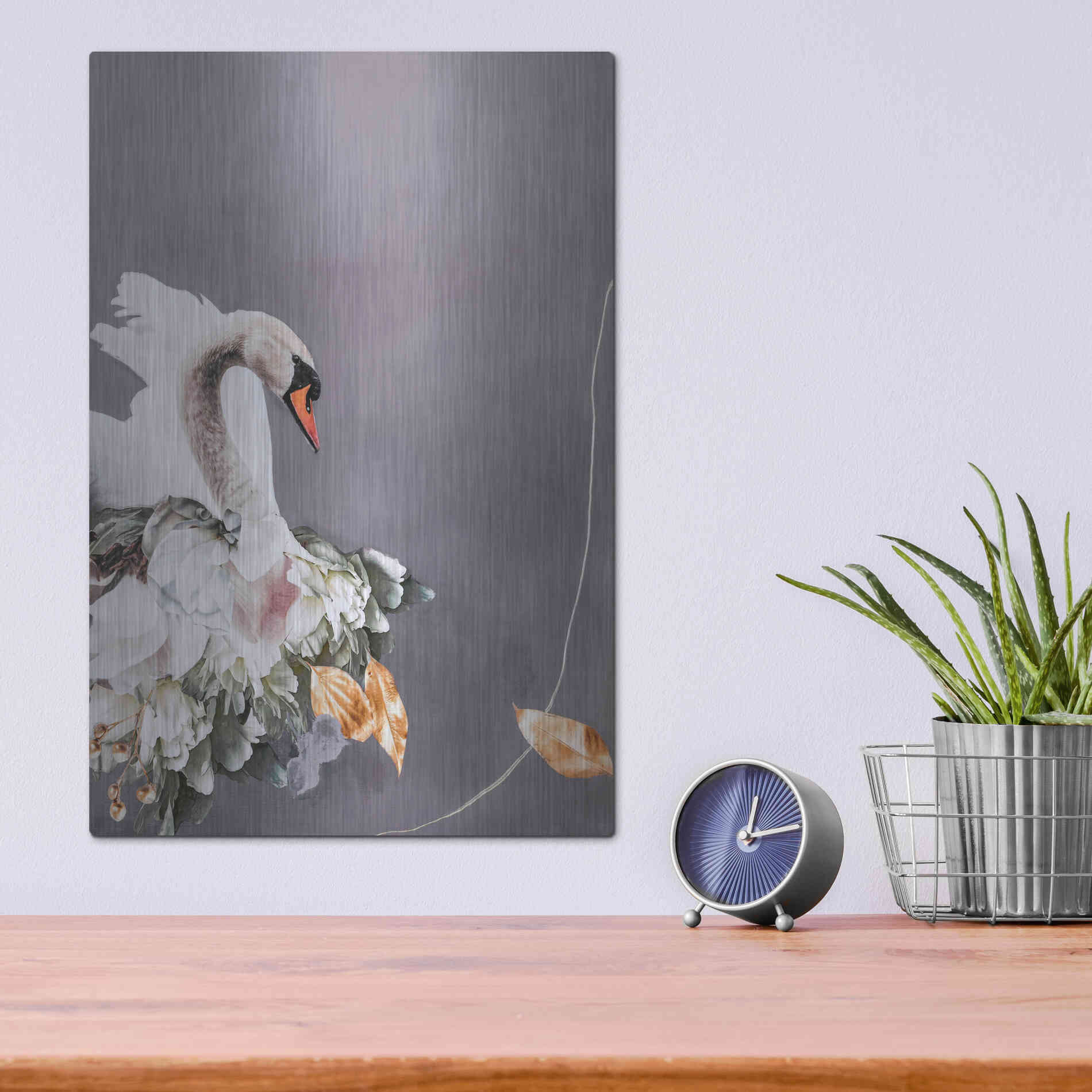 Luxe Metal Art 'Swan Gold 1' by Design Fabrikken, Metal Wall Art,12x16