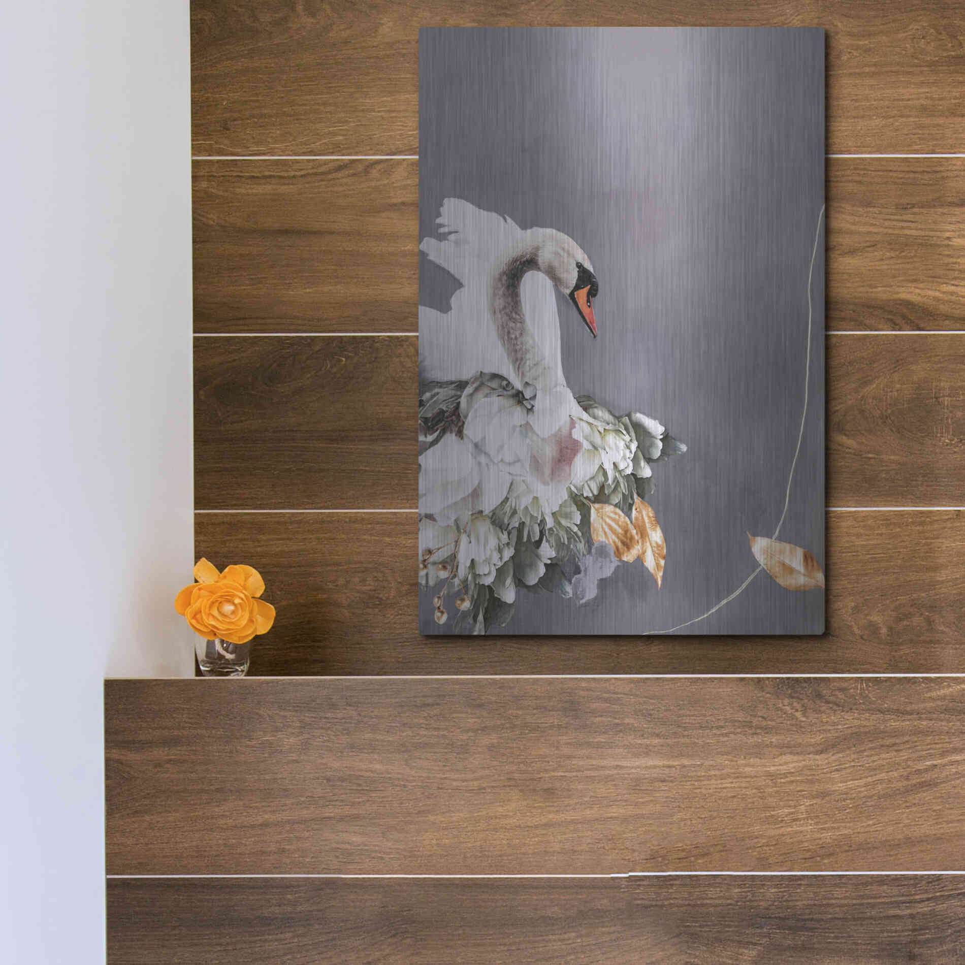 Luxe Metal Art 'Swan Gold 1' by Design Fabrikken, Metal Wall Art,12x16