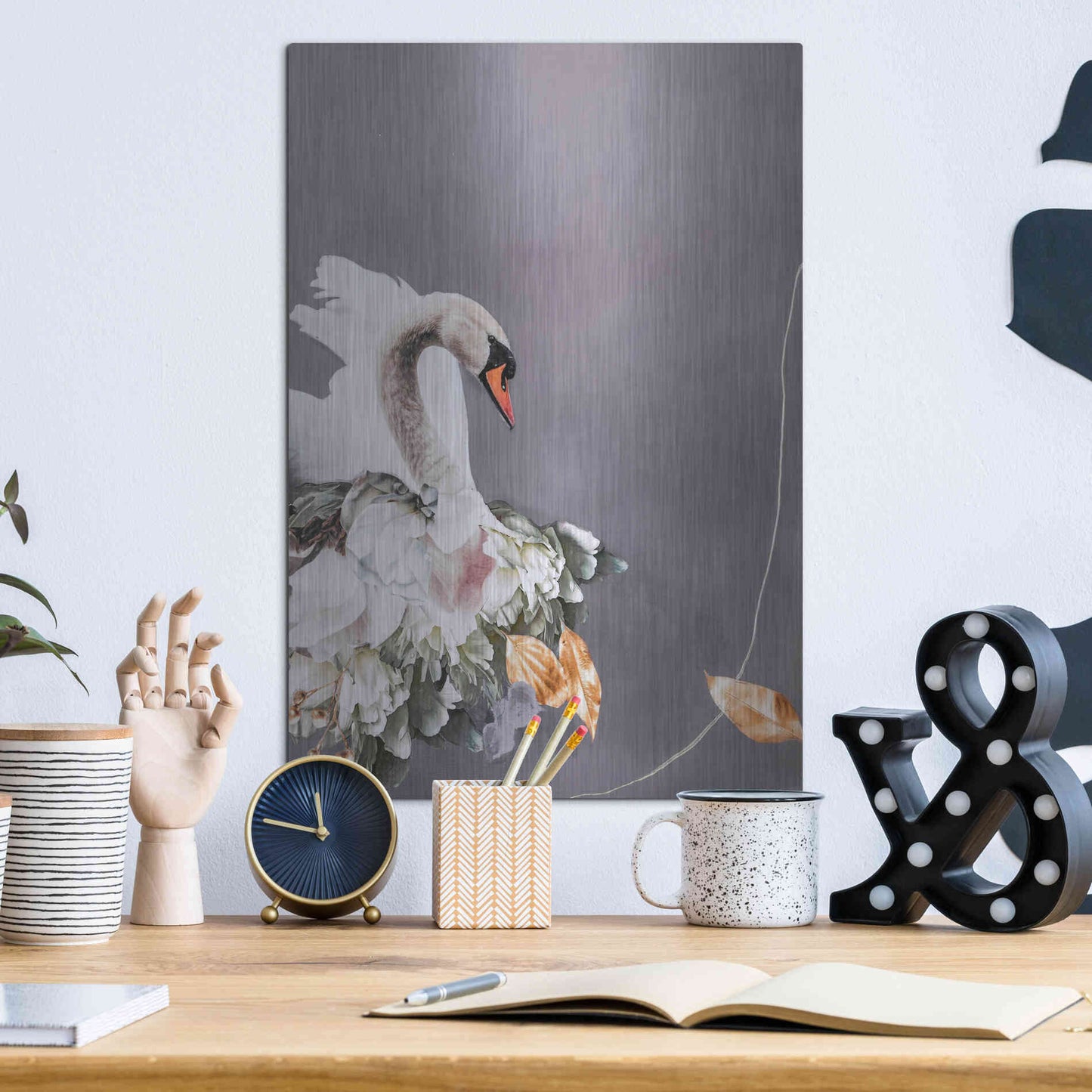 Luxe Metal Art 'Swan Gold 1' by Design Fabrikken, Metal Wall Art,12x16