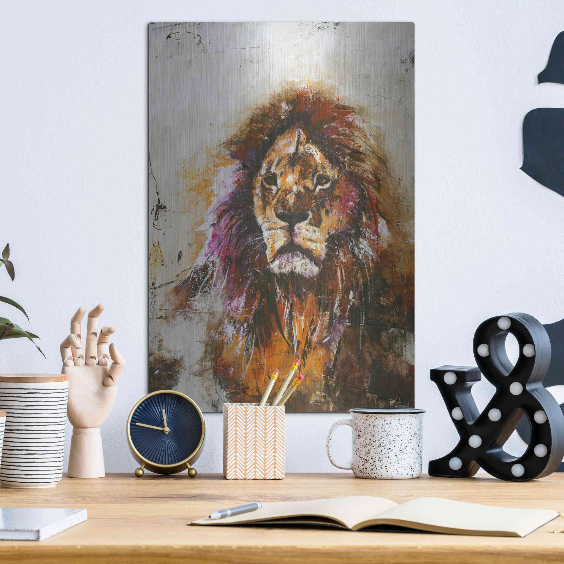 Luxe Metal Art 'Tiger Vision' by Design Fabrikken, Metal Wall Art,12x16