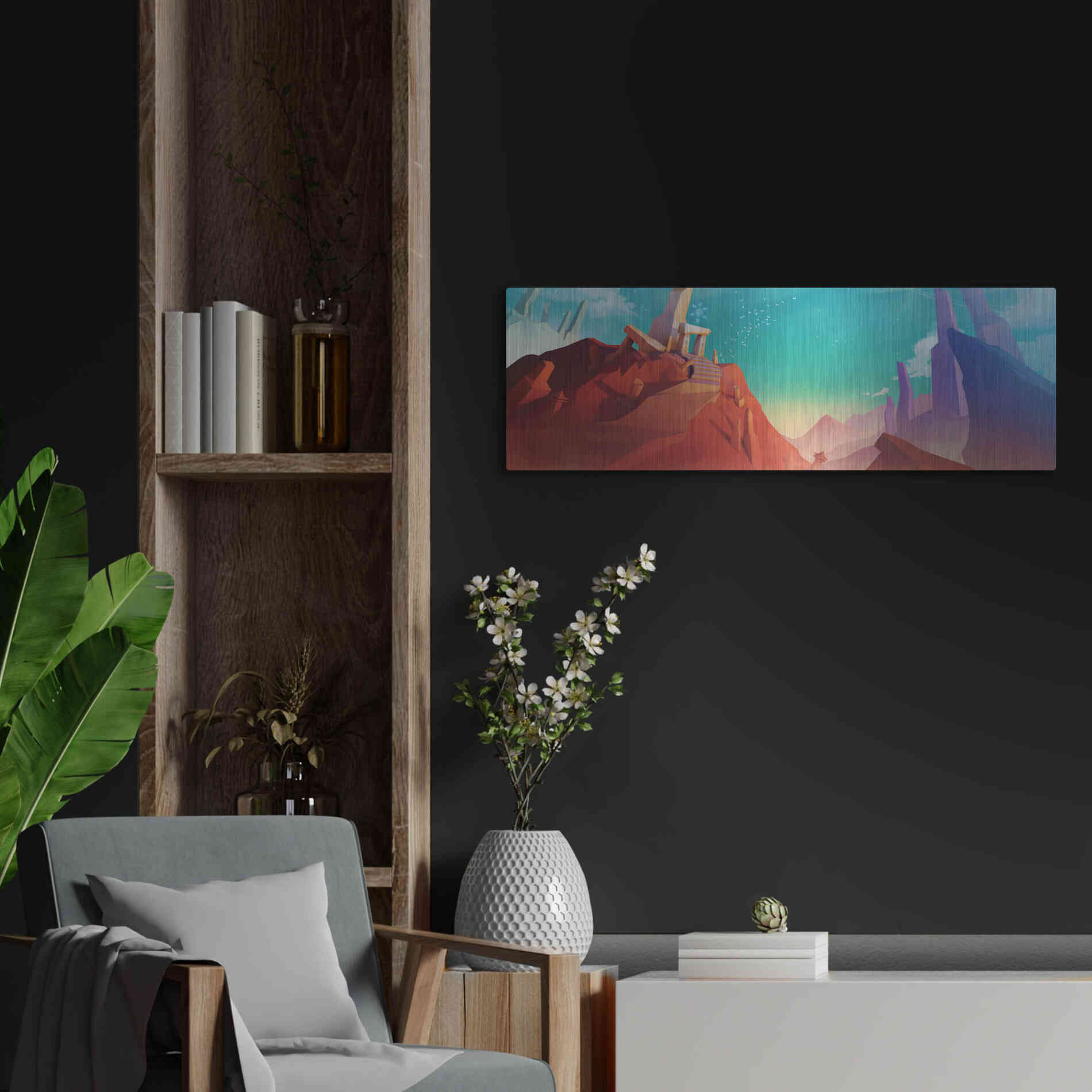 Luxe Metal Art 'Hidden Portal' by Jonathan Lam, Metal Wall Art,36x12