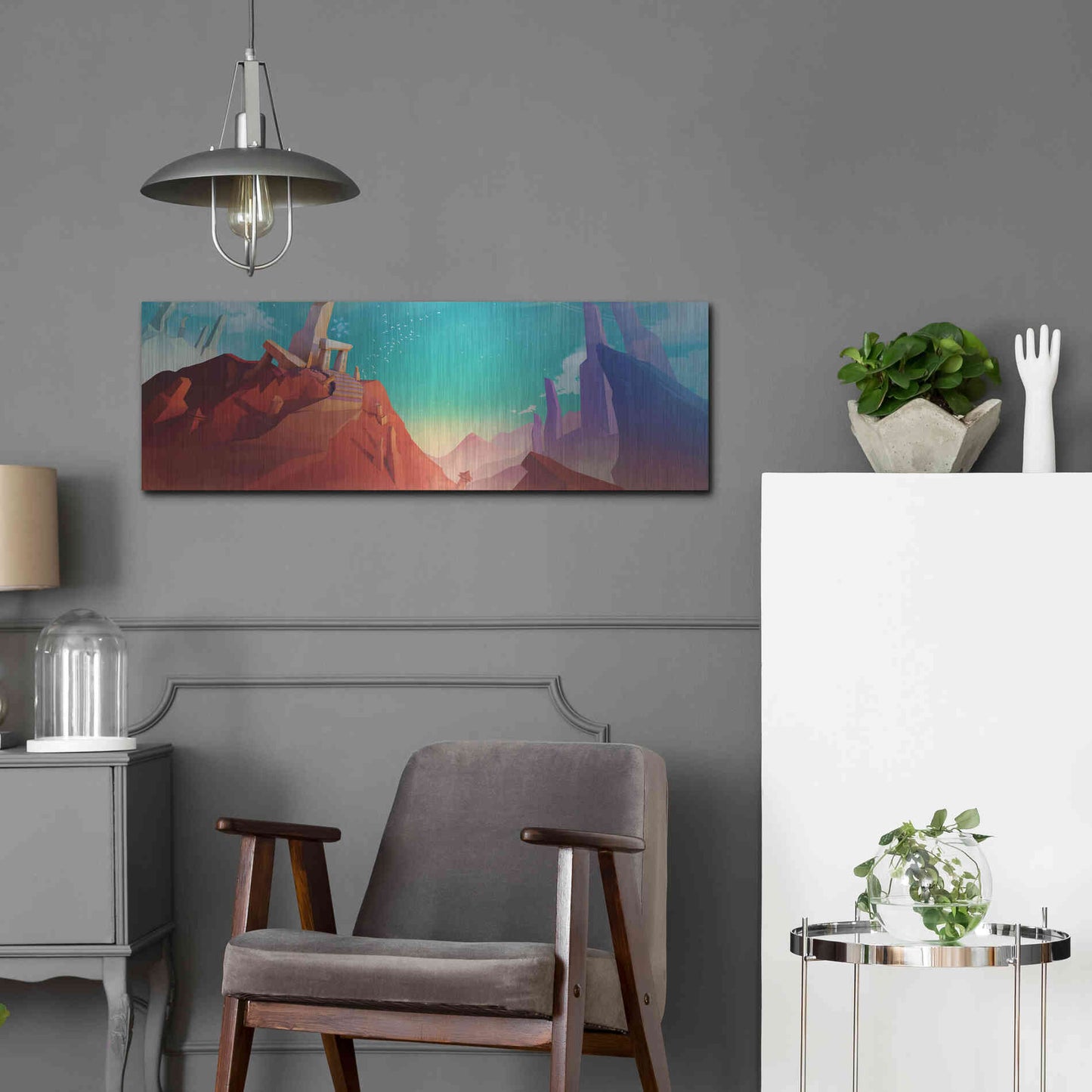 Luxe Metal Art 'Hidden Portal' by Jonathan Lam, Metal Wall Art,36x12