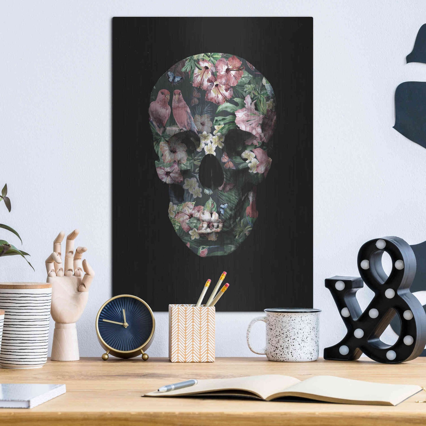 Luxe Metal Art 'Tropic Skull' by Design Fabrikken, Metal Wall Art,12x16