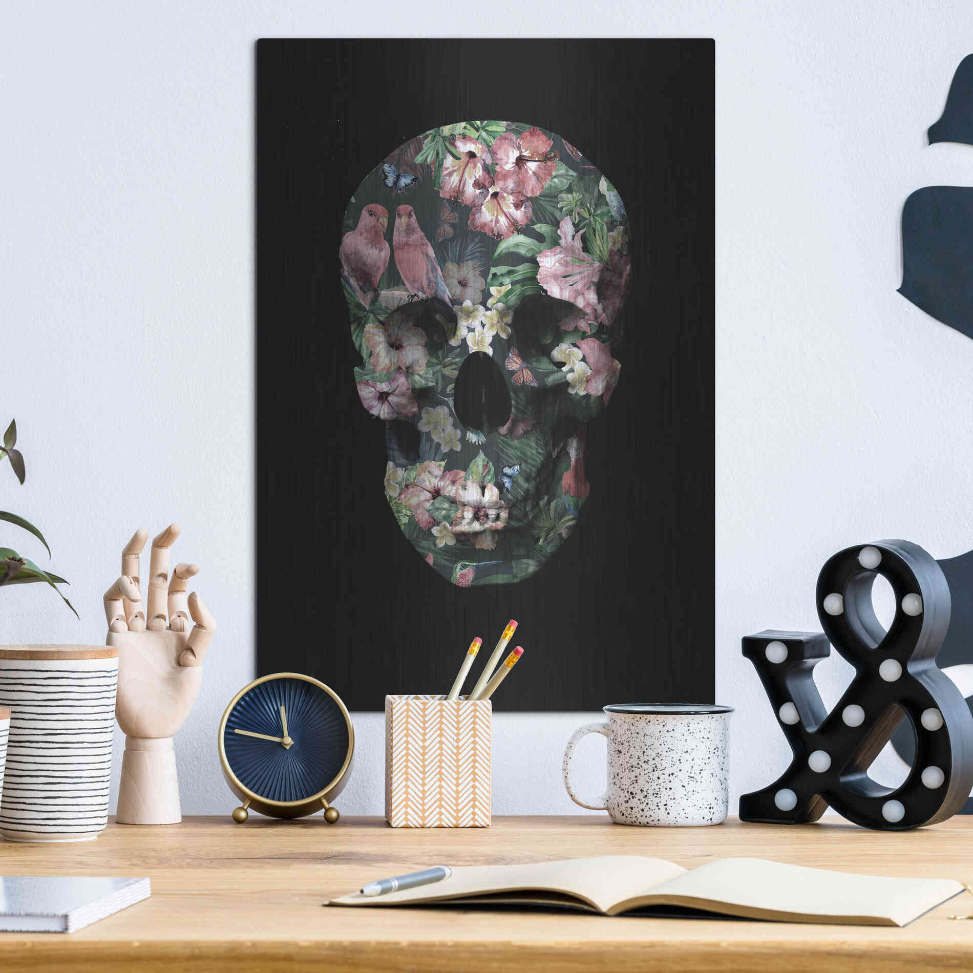 Luxe Metal Art 'Tropic Skull' by Design Fabrikken, Metal Wall Art,12x16
