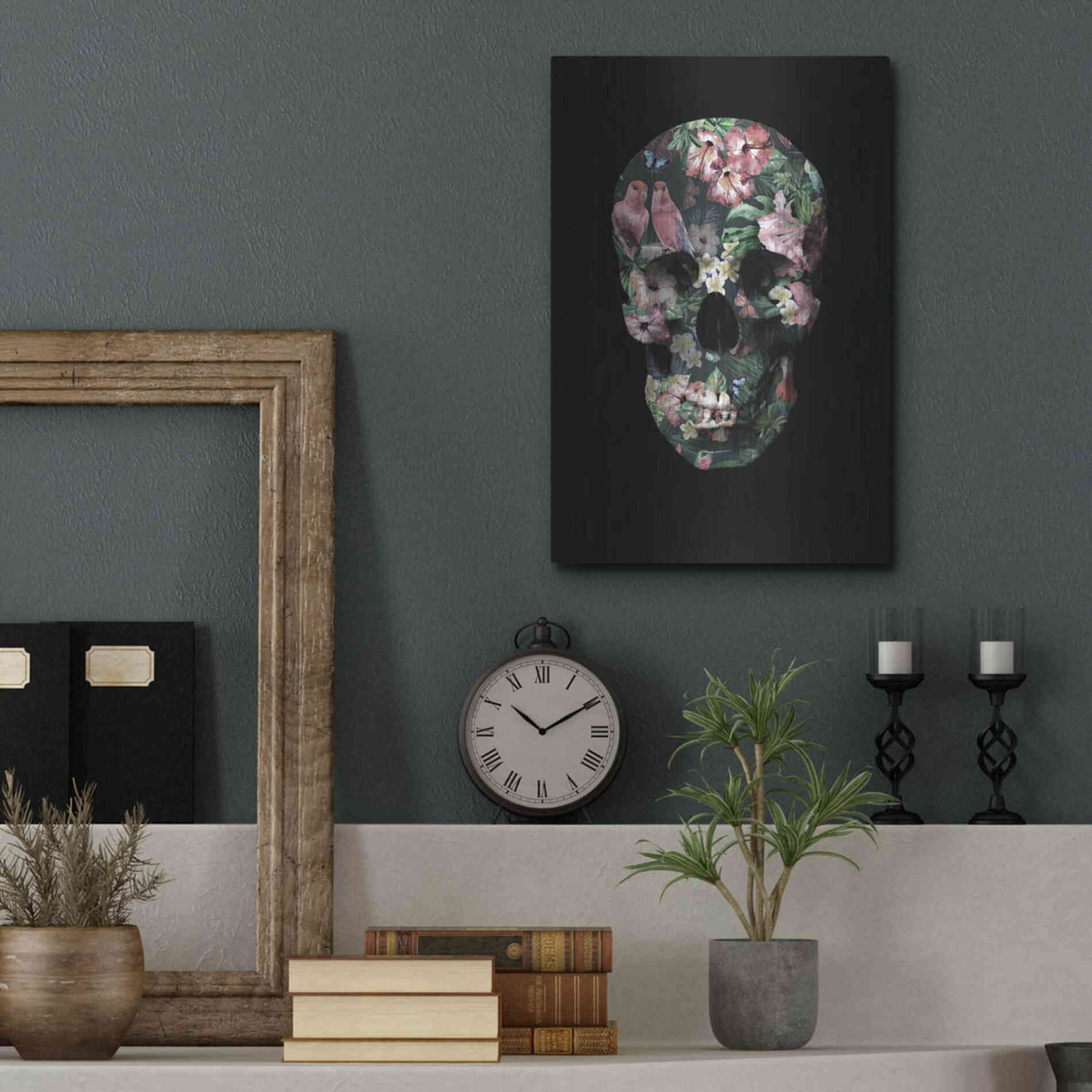 Luxe Metal Art 'Tropic Skull' by Design Fabrikken, Metal Wall Art,12x16