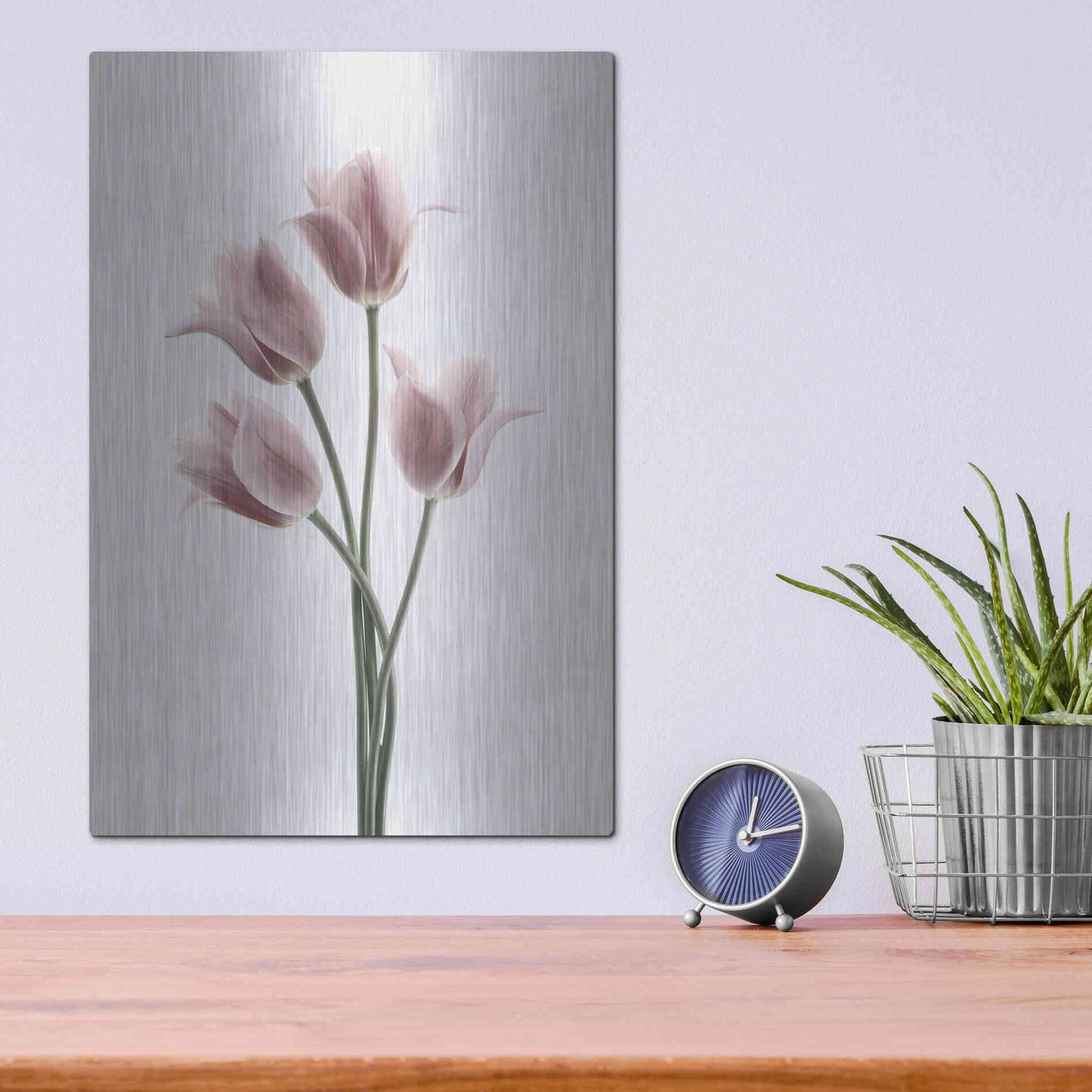 Luxe Metal Art 'Tulips Pink' by Design Fabrikken, Metal Wall Art,12x16