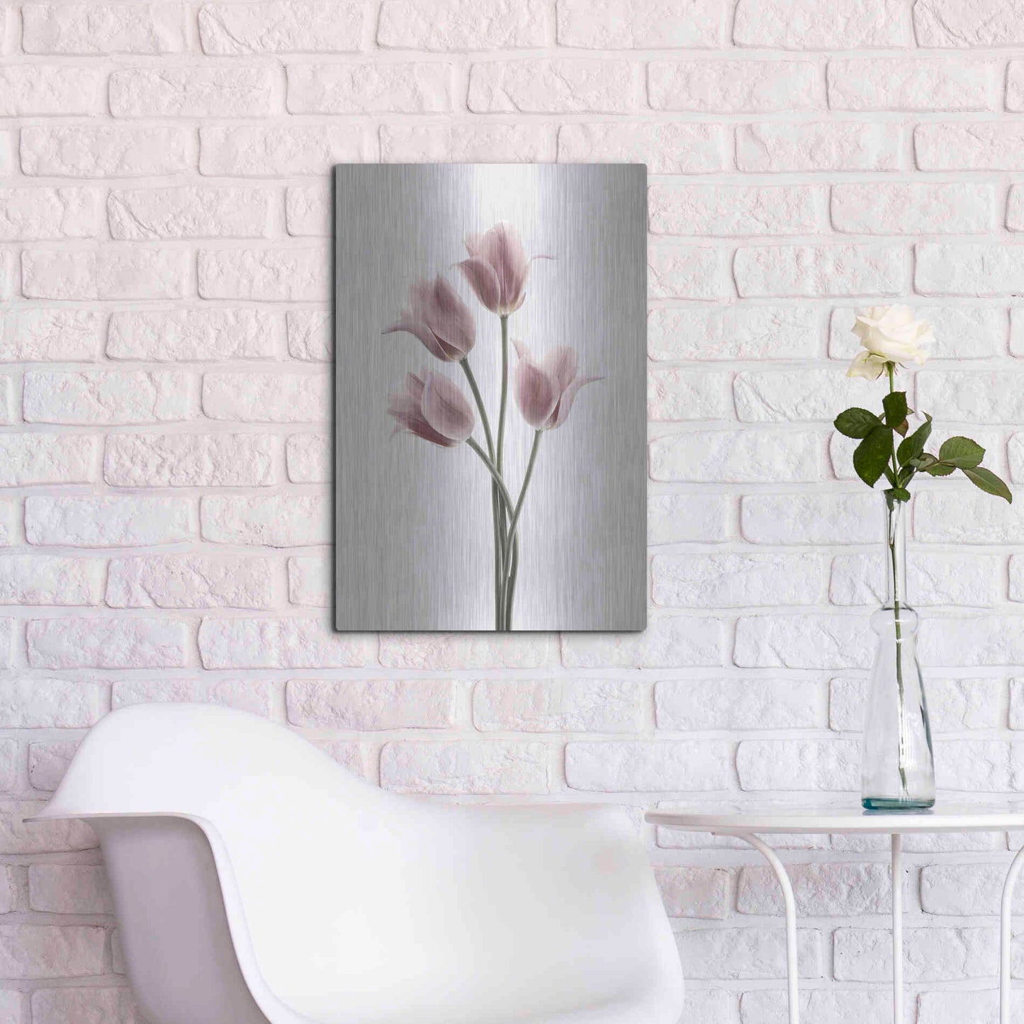 Luxe Metal Art 'Tulips Pink' by Design Fabrikken, Metal Wall Art,16x24