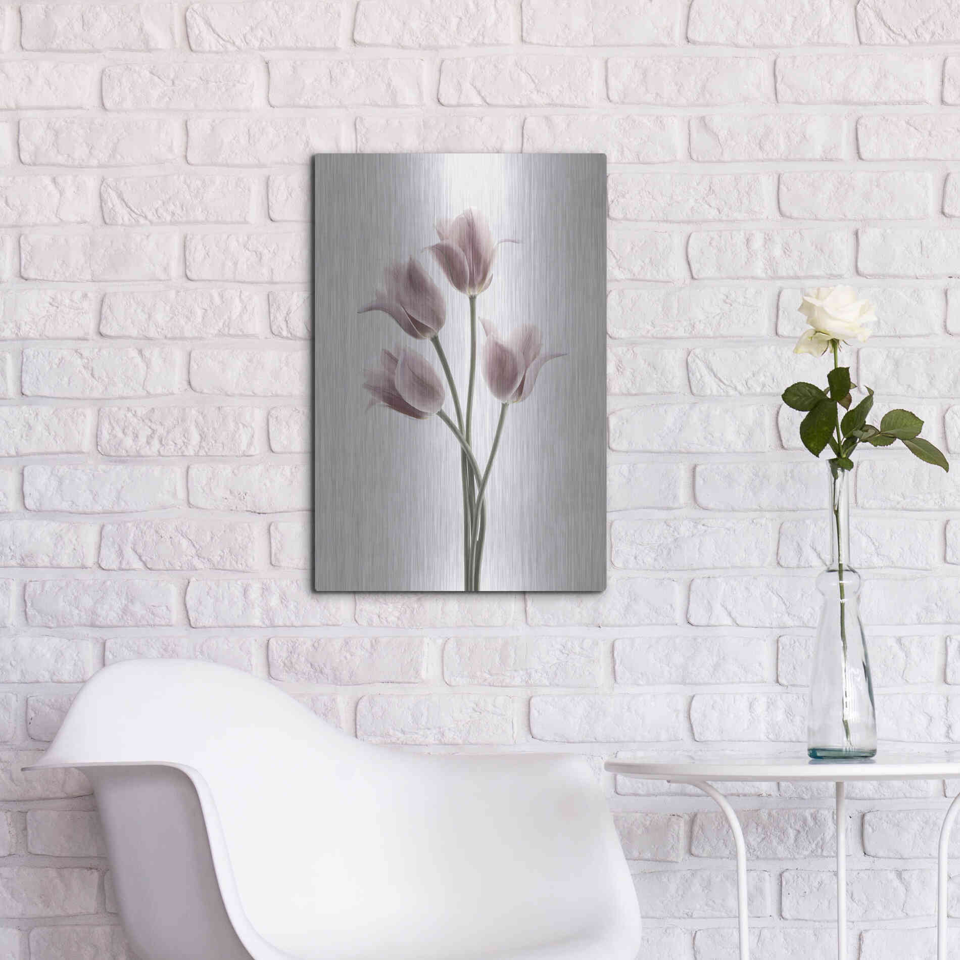 Luxe Metal Art 'Tulips Pink' by Design Fabrikken, Metal Wall Art,16x24