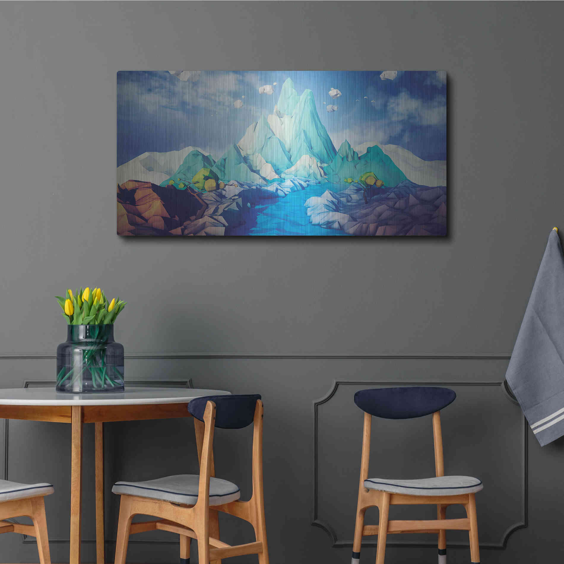 Luxe Metal Art 'Lonely Mountain' by Jonathan Lam, Metal Wall Art,48x24