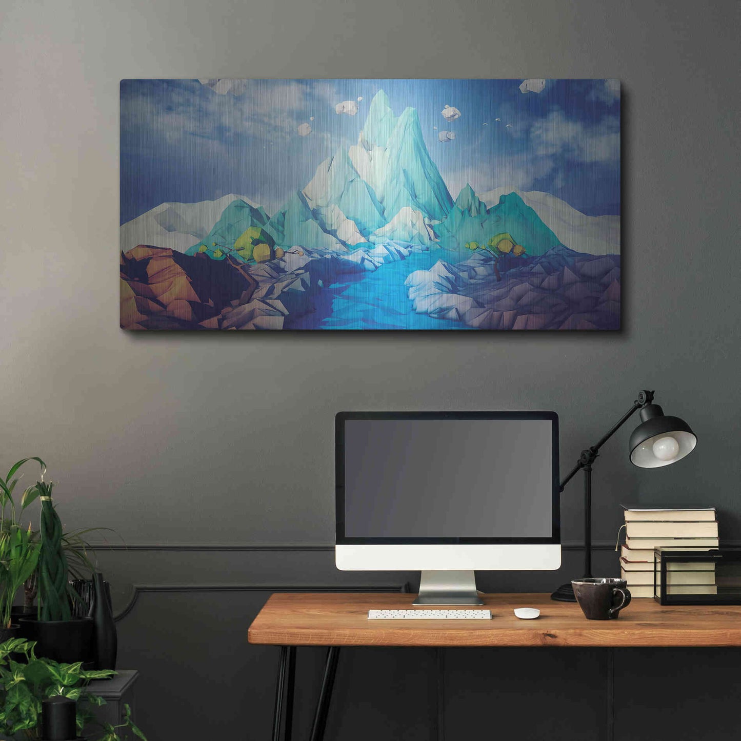 Luxe Metal Art 'Lonely Mountain' by Jonathan Lam, Metal Wall Art,48x24