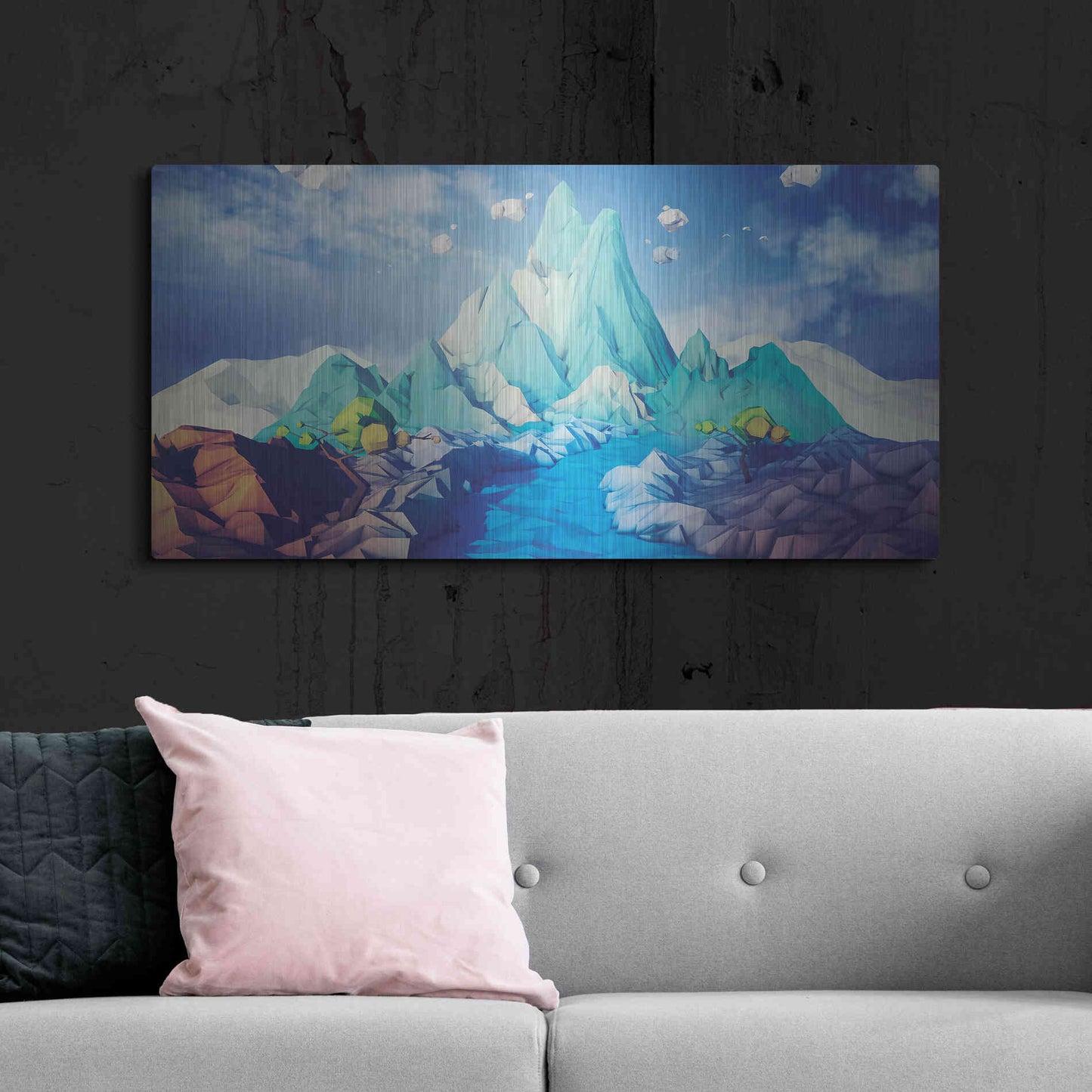 Luxe Metal Art 'Lonely Mountain' by Jonathan Lam, Metal Wall Art,48x24