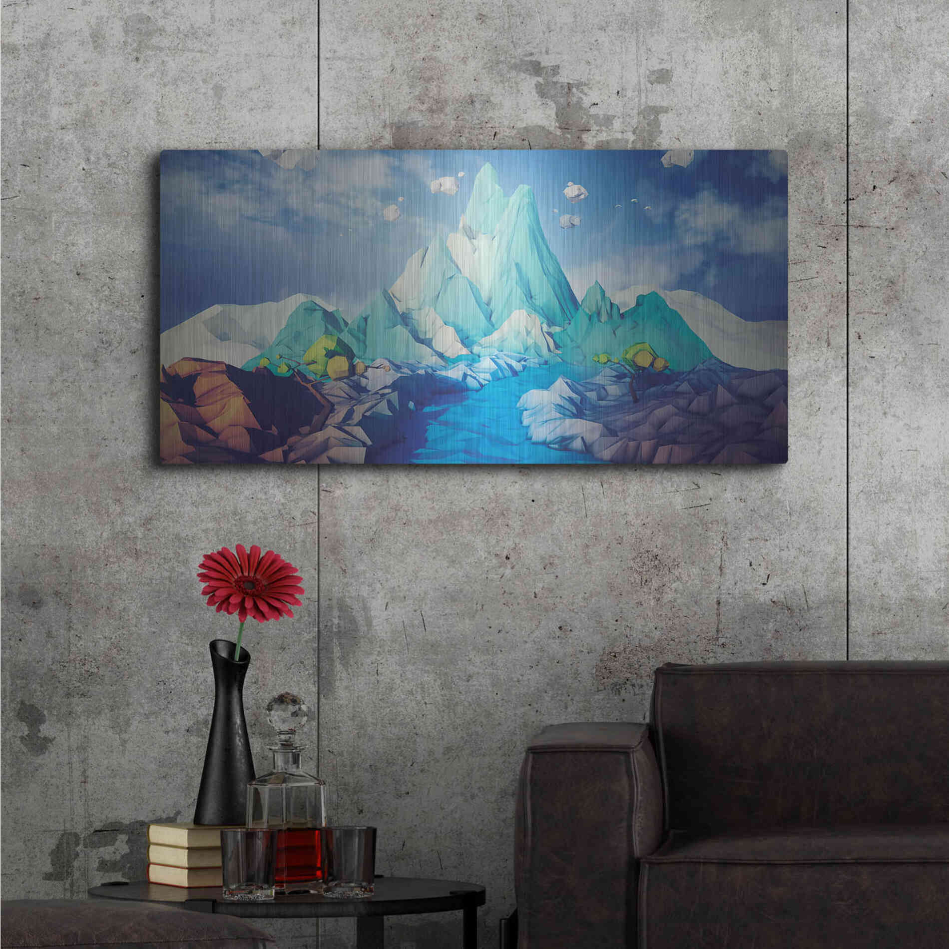 Luxe Metal Art 'Lonely Mountain' by Jonathan Lam, Metal Wall Art,48x24