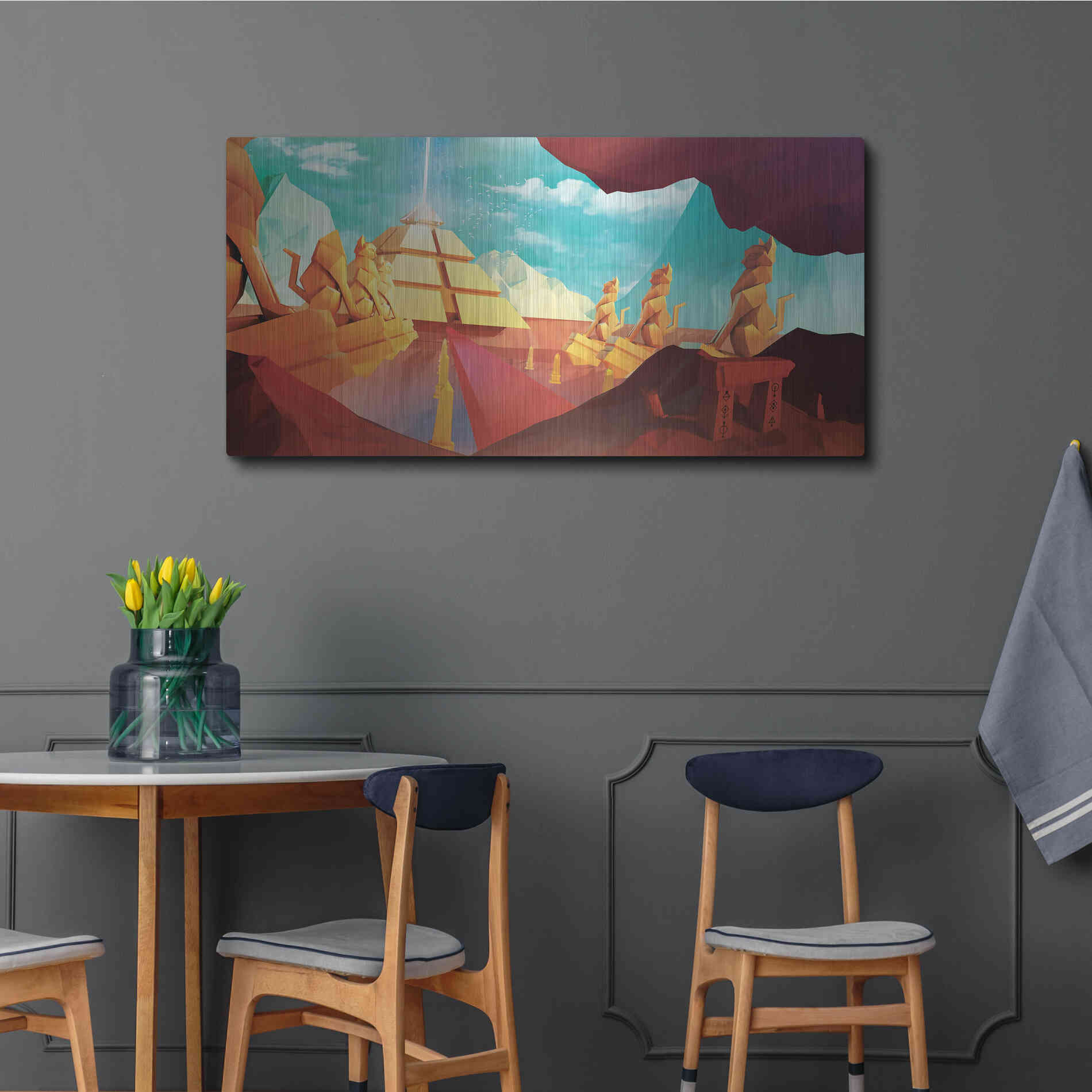 Luxe Metal Art 'Low Poly Pyramid' by Jonathan Lam, Metal Wall Art,48x24