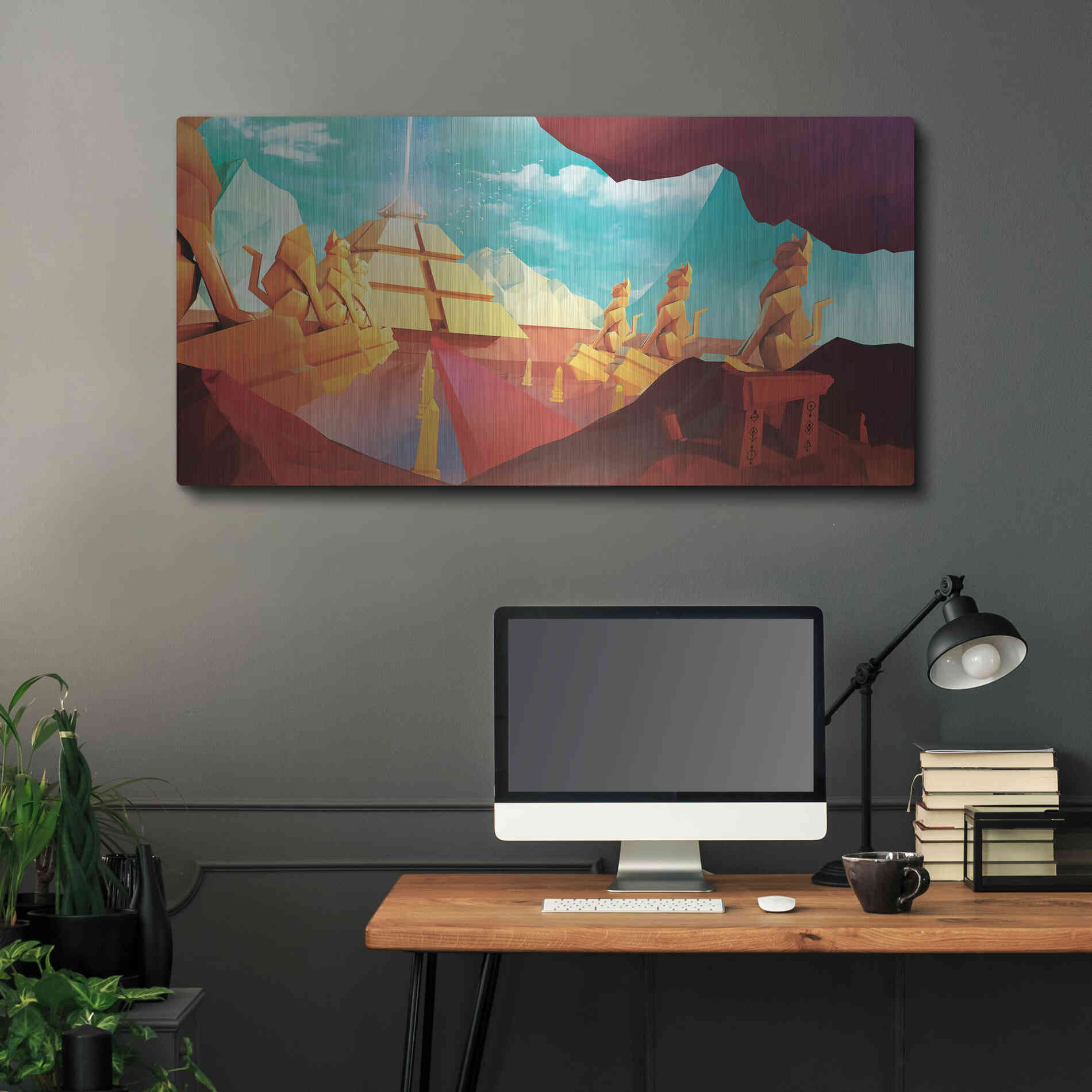 Luxe Metal Art 'Low Poly Pyramid' by Jonathan Lam, Metal Wall Art,48x24