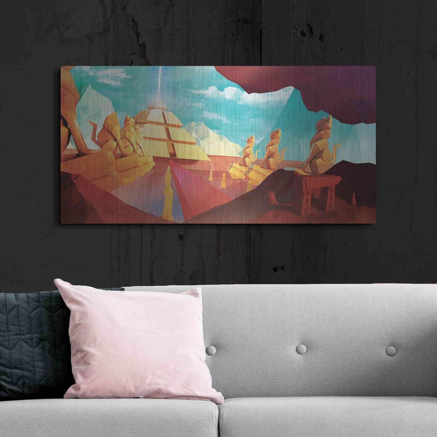 Luxe Metal Art 'Low Poly Pyramid' by Jonathan Lam, Metal Wall Art,48x24