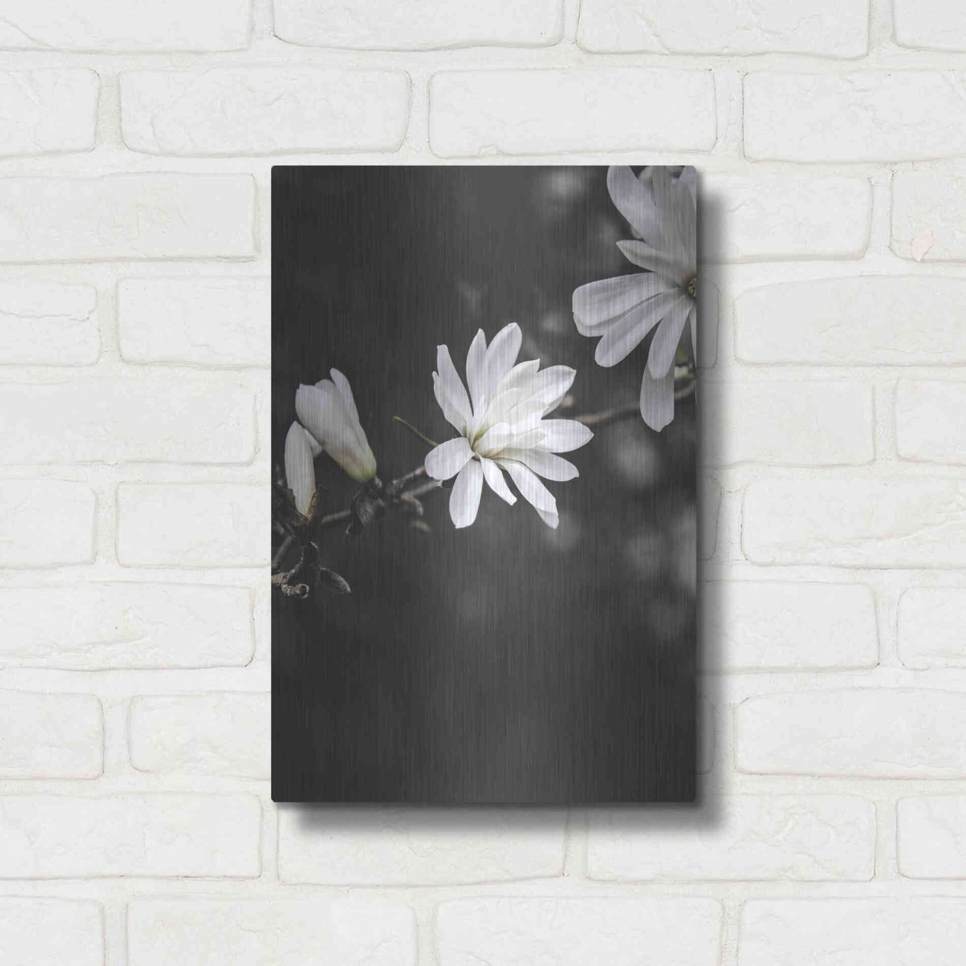 Luxe Metal Art 'White Flowers' by Design Fabrikken, Metal Wall Art,12x16