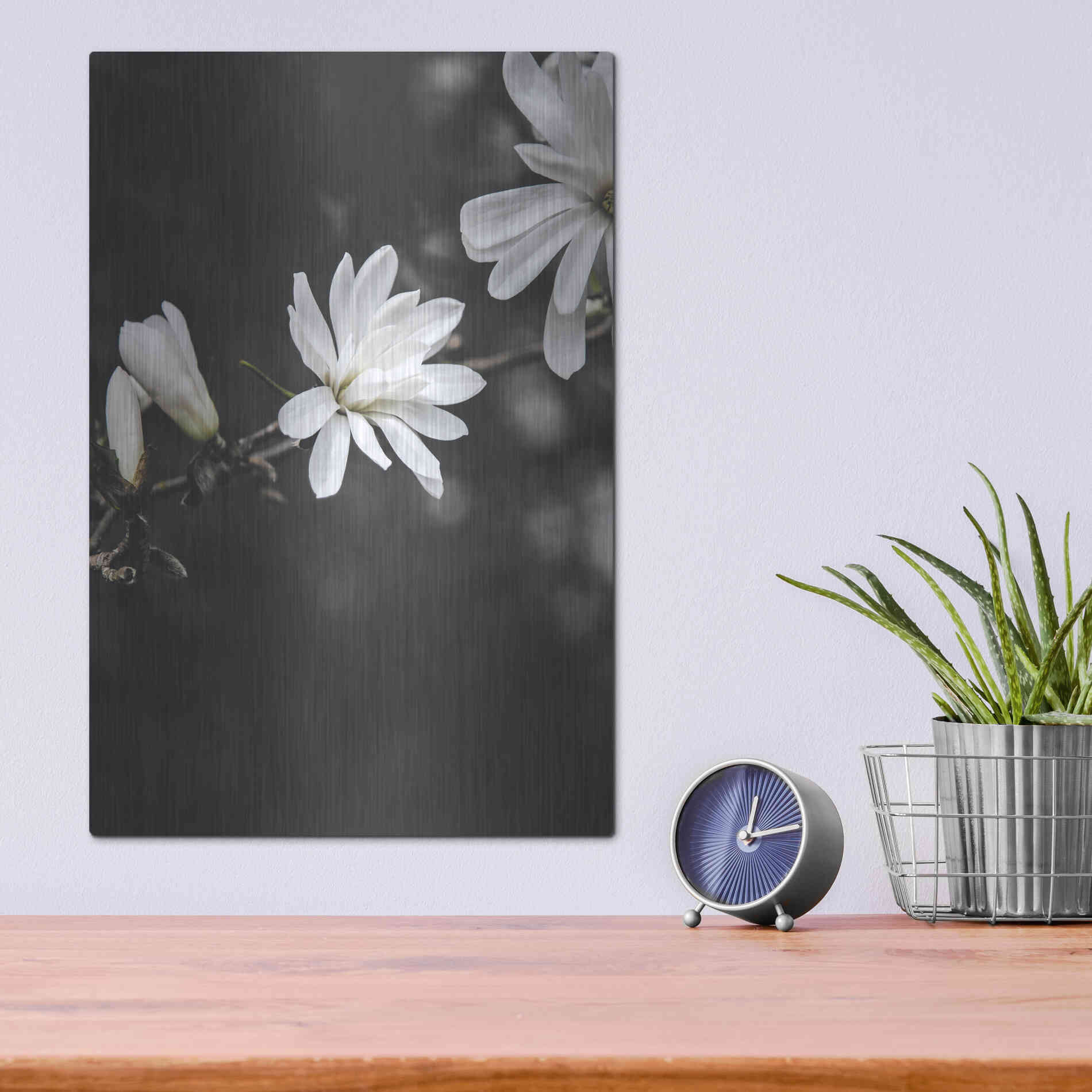 Luxe Metal Art 'White Flowers' by Design Fabrikken, Metal Wall Art,12x16