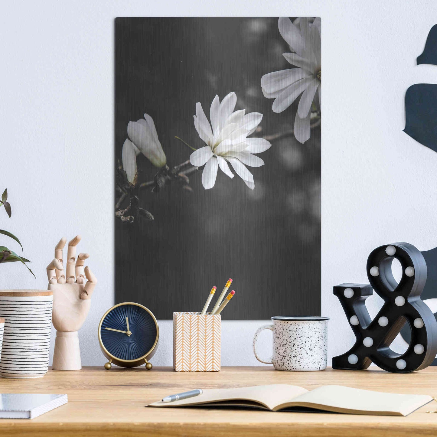 Luxe Metal Art 'White Flowers' by Design Fabrikken, Metal Wall Art,12x16