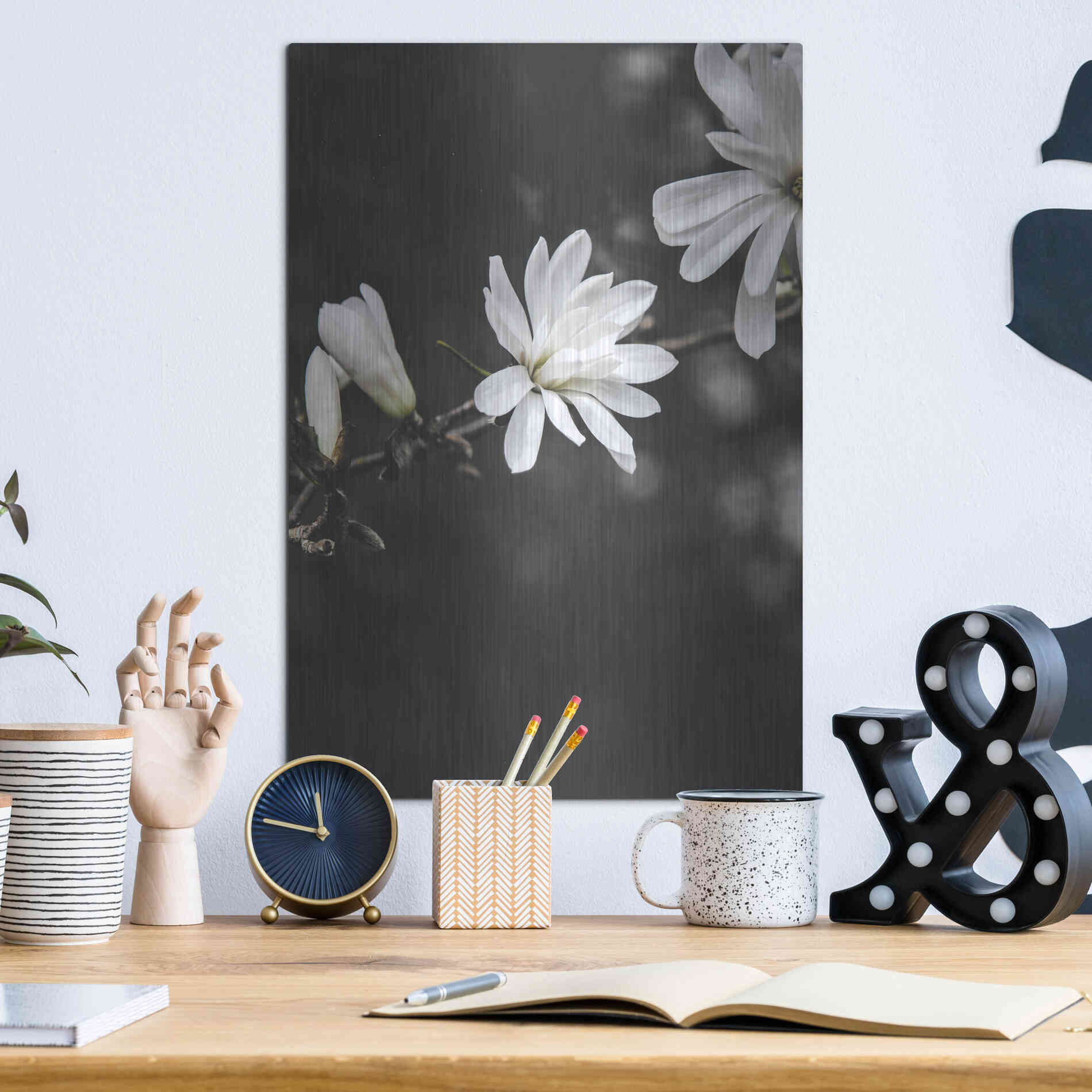 Luxe Metal Art 'White Flowers' by Design Fabrikken, Metal Wall Art,12x16