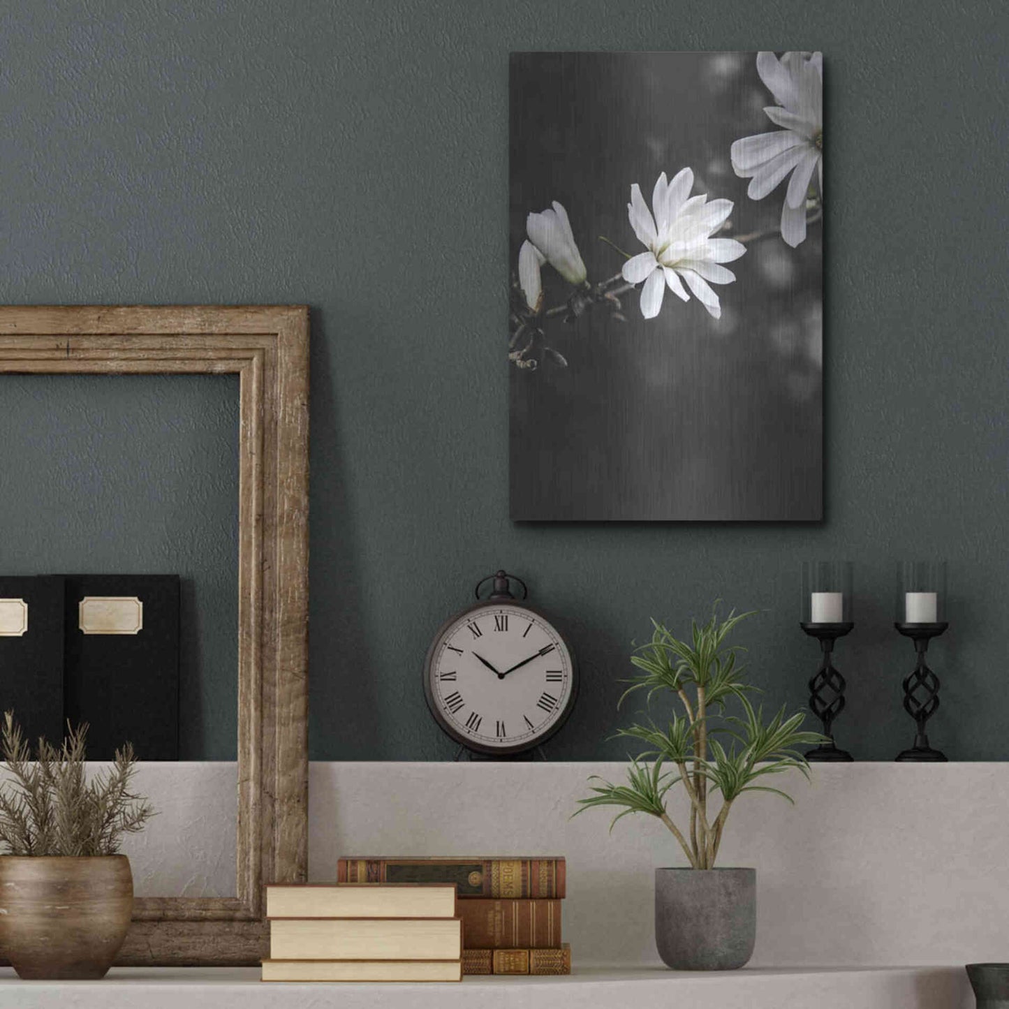 Luxe Metal Art 'White Flowers' by Design Fabrikken, Metal Wall Art,12x16