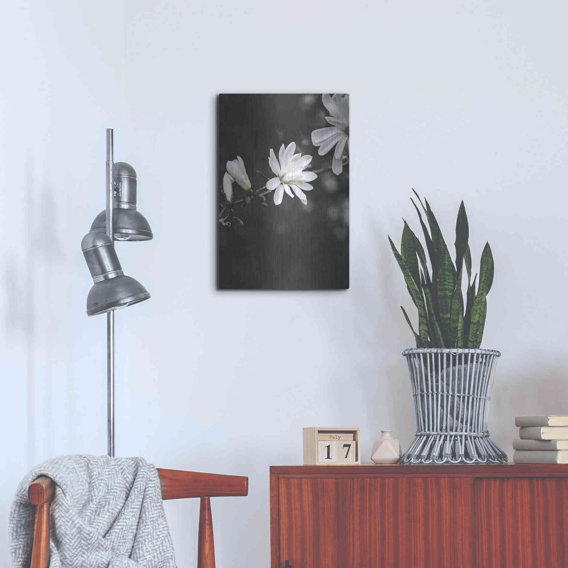 Luxe Metal Art 'White Flowers' by Design Fabrikken, Metal Wall Art,16x24