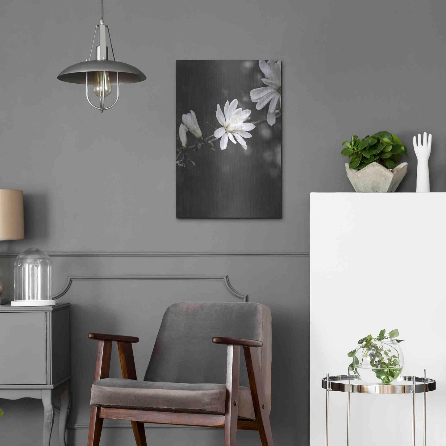 Luxe Metal Art 'White Flowers' by Design Fabrikken, Metal Wall Art,16x24