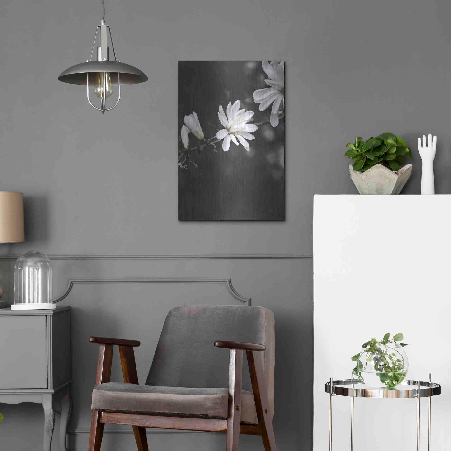 Luxe Metal Art 'White Flowers' by Design Fabrikken, Metal Wall Art,16x24