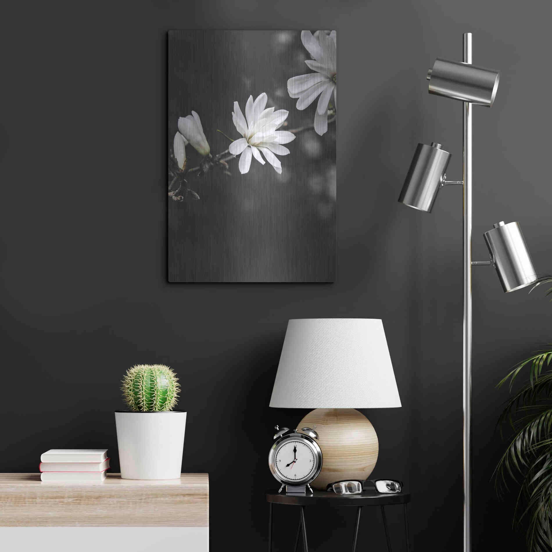 Luxe Metal Art 'White Flowers' by Design Fabrikken, Metal Wall Art,16x24