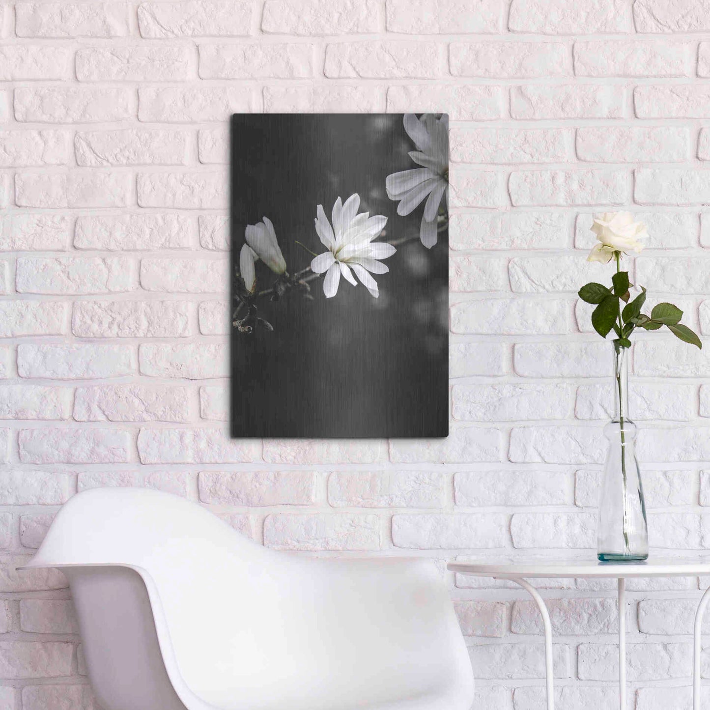 Luxe Metal Art 'White Flowers' by Design Fabrikken, Metal Wall Art,16x24