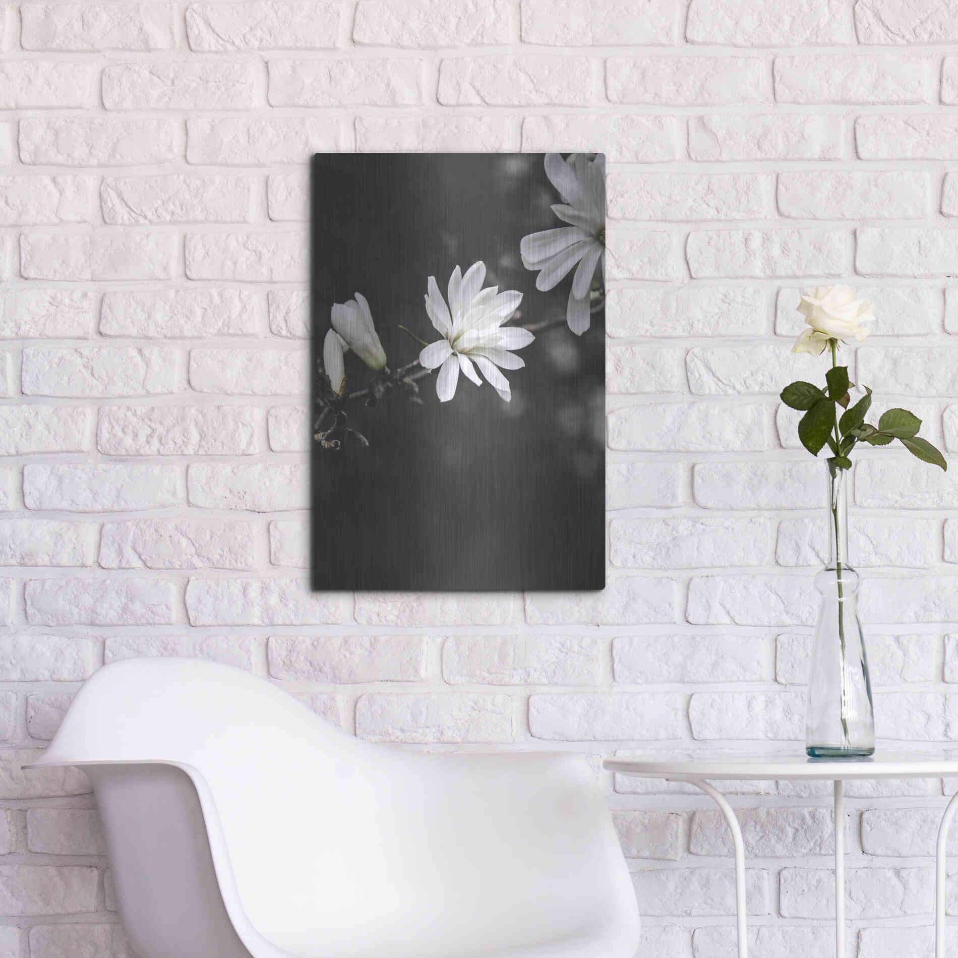 Luxe Metal Art 'White Flowers' by Design Fabrikken, Metal Wall Art,16x24